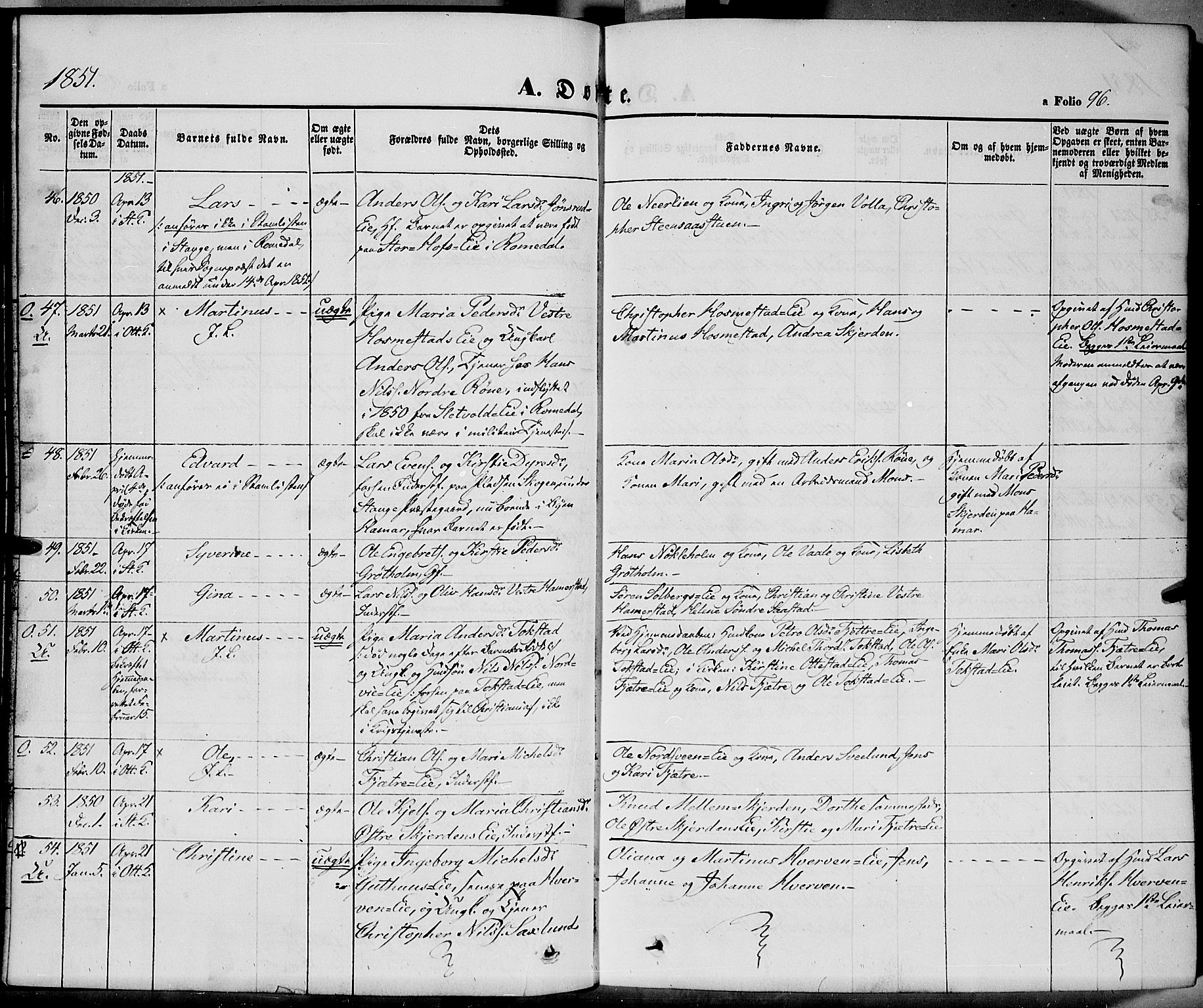 Stange prestekontor, AV/SAH-PREST-002/K/L0011: Parish register (official) no. 11, 1846-1852, p. 96