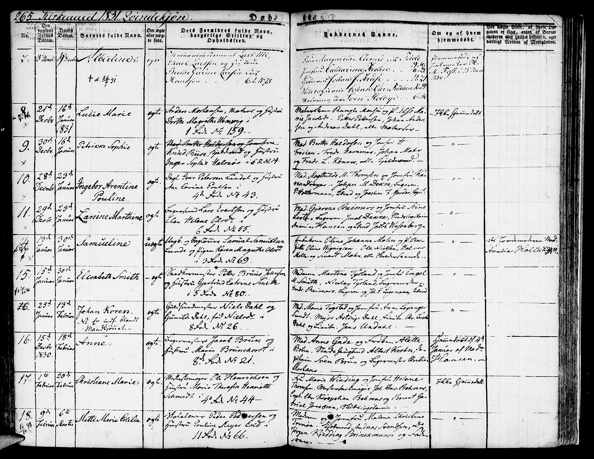 Nykirken Sokneprestembete, SAB/A-77101/H/Hab: Parish register (copy) no. A 5I, 1821-1841, p. 265