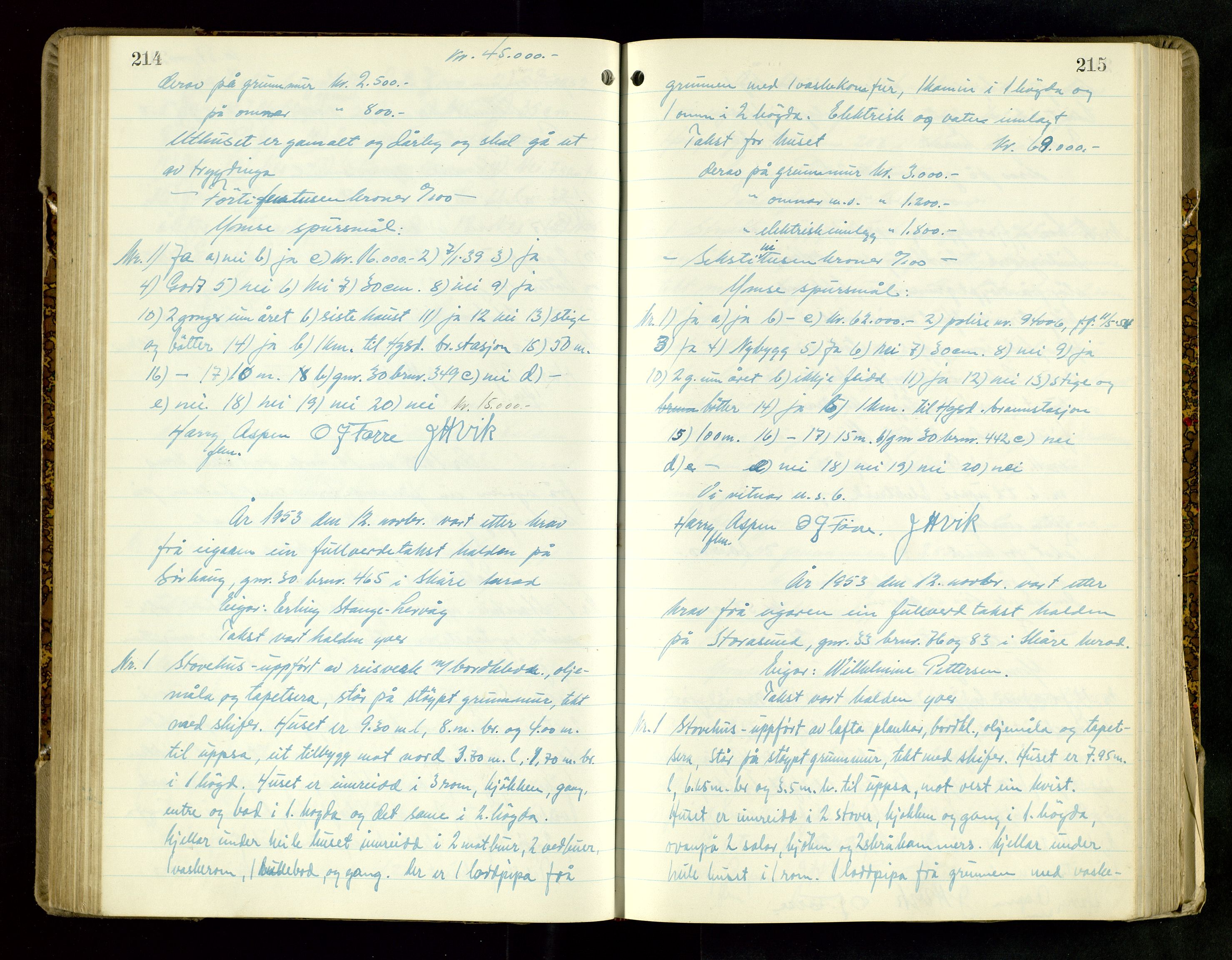 Norges Brannkasse Haugesund, AV/SAST-A-102142/0004/O/L0007: Branntakstprotokoll, 1951-1956, p. 214-215