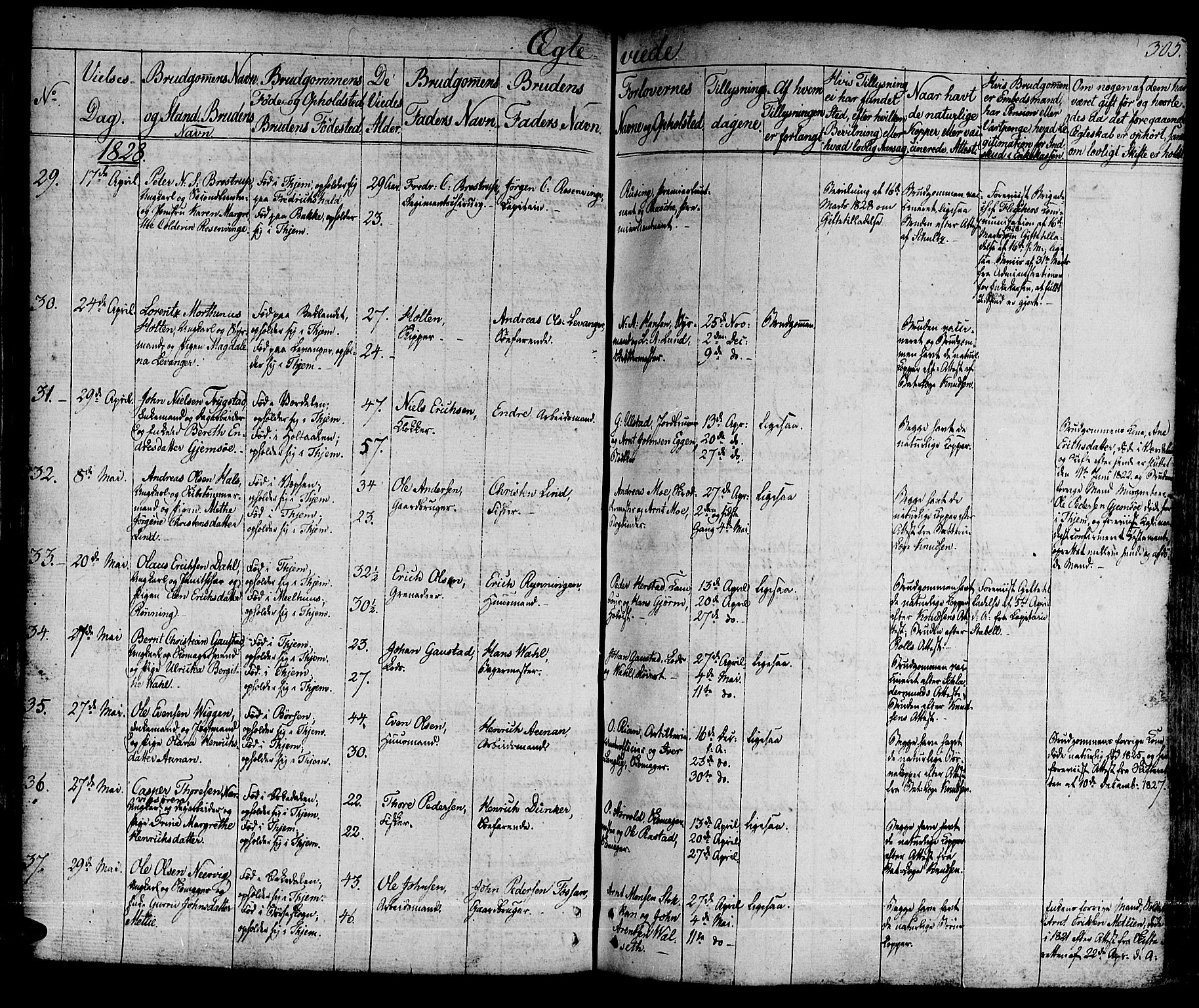 Ministerialprotokoller, klokkerbøker og fødselsregistre - Sør-Trøndelag, SAT/A-1456/601/L0045: Parish register (official) no. 601A13, 1821-1831, p. 305