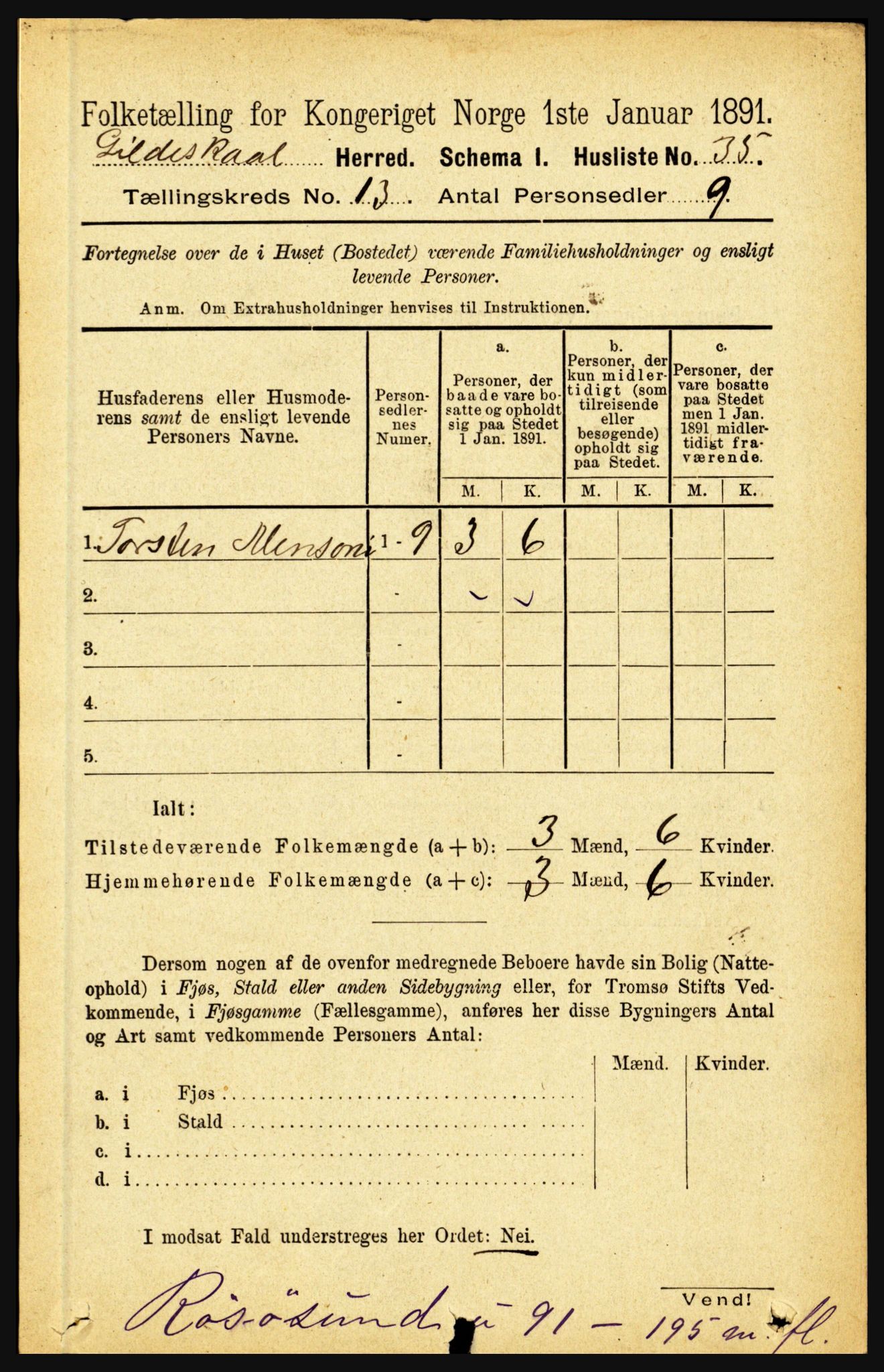 RA, 1891 census for 1838 Gildeskål, 1891, p. 4081