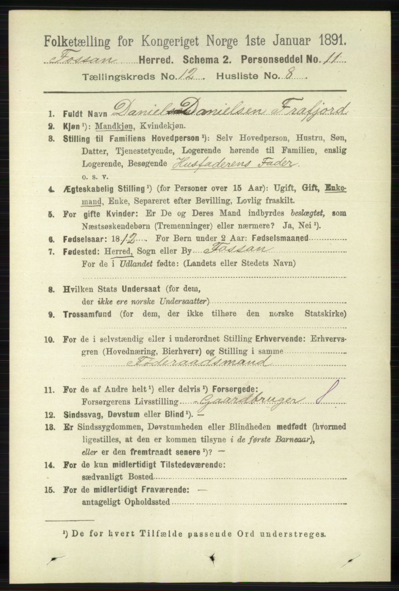 RA, 1891 census for 1129 Forsand, 1891, p. 1997