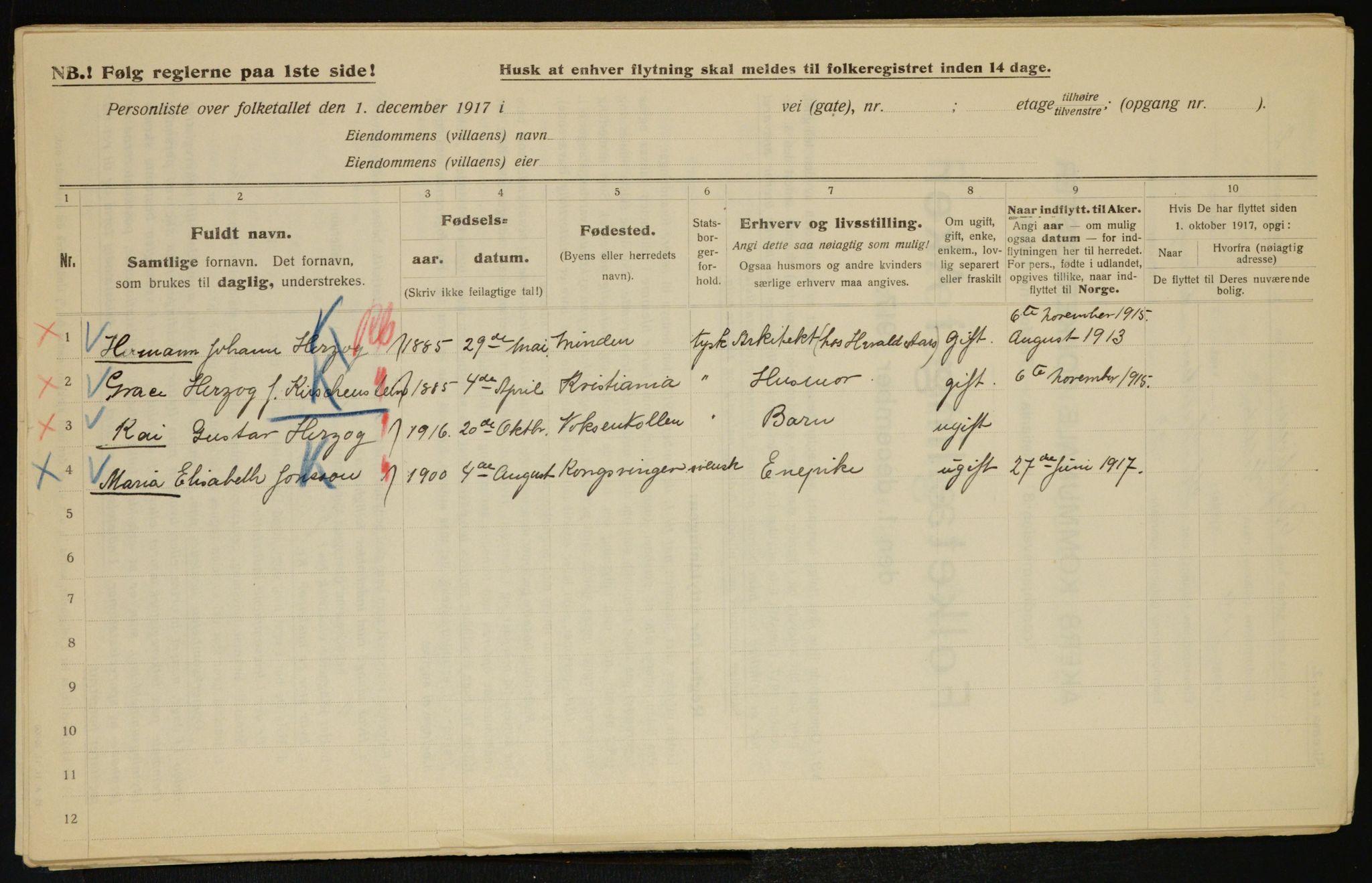 OBA, Municipal Census 1917 for Aker, 1917, p. 7334