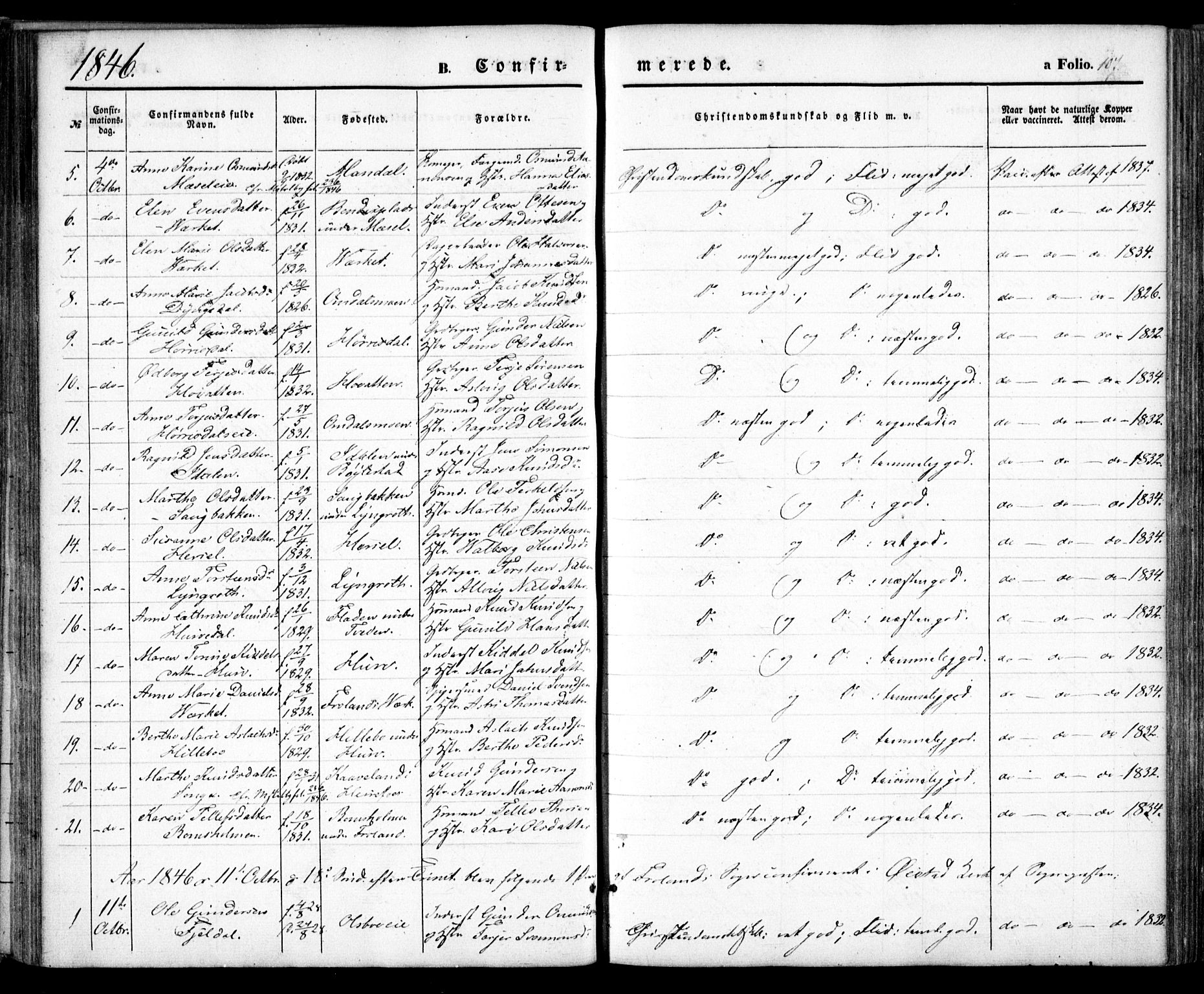 Froland sokneprestkontor, AV/SAK-1111-0013/F/Fa/L0002: Parish register (official) no. A 2, 1845-1863, p. 107