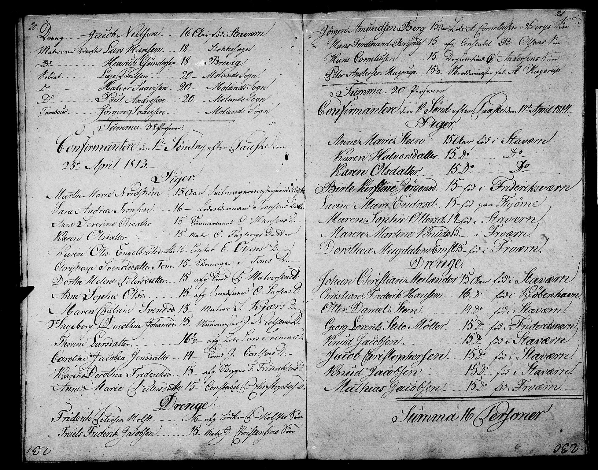 Stavern kirkebøker, SAKO/A-318/F/Fa/L0005: Parish register (official) no. 5, 1800-1816, p. 20-21