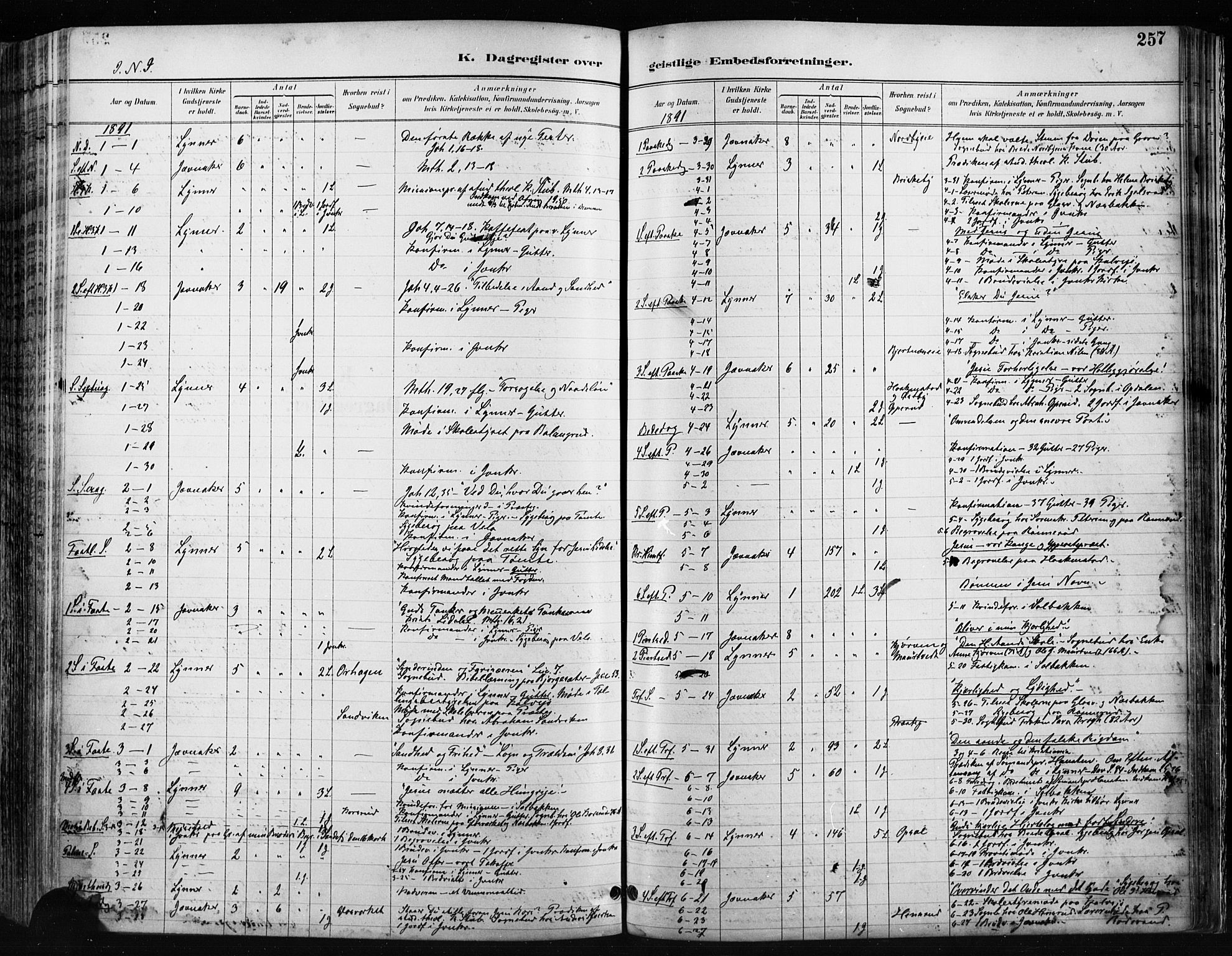 Jevnaker prestekontor, SAH/PREST-116/H/Ha/Haa/L0009: Parish register (official) no. 9, 1891-1901, p. 257