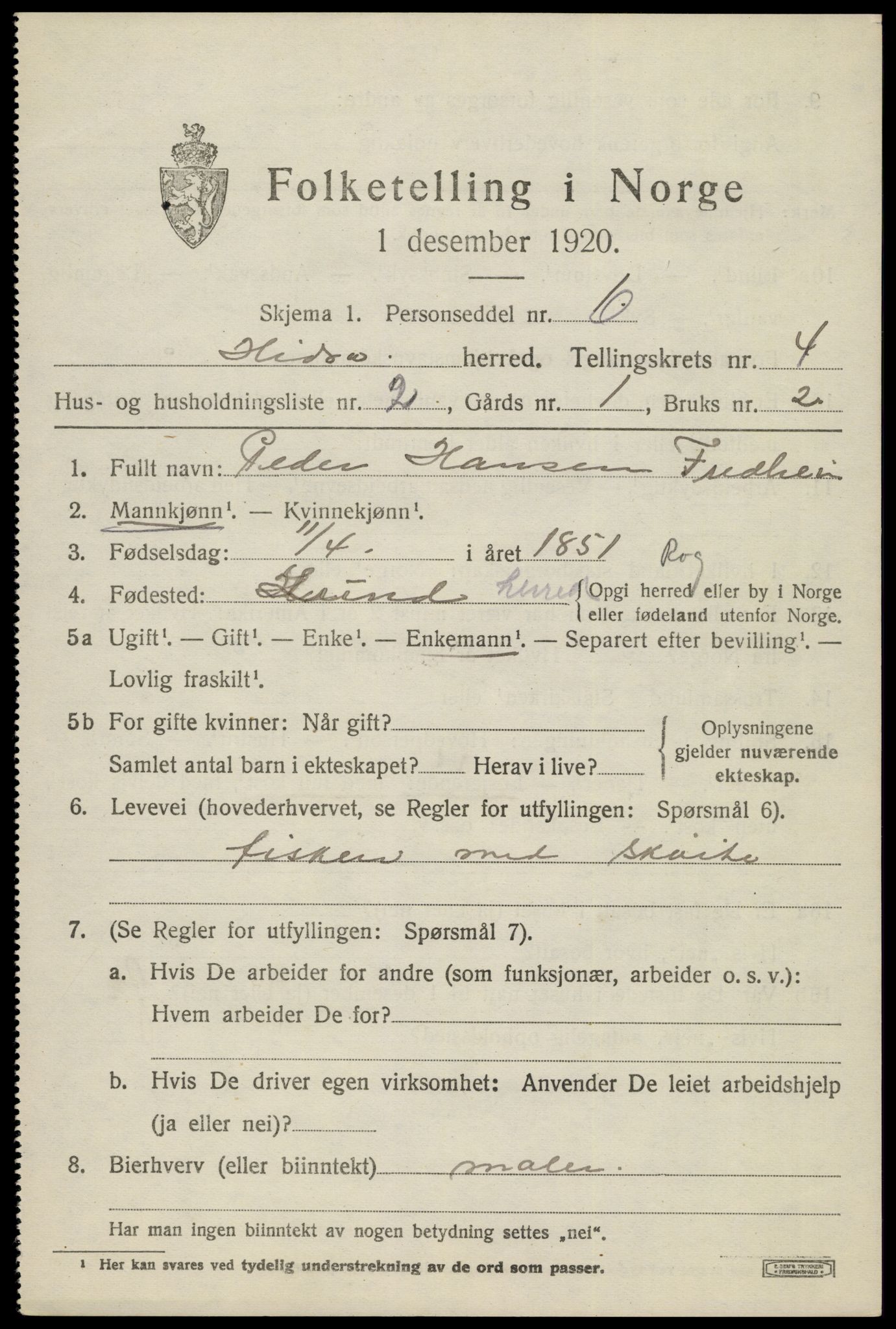 SAK, 1920 census for Hidra, 1920, p. 2106