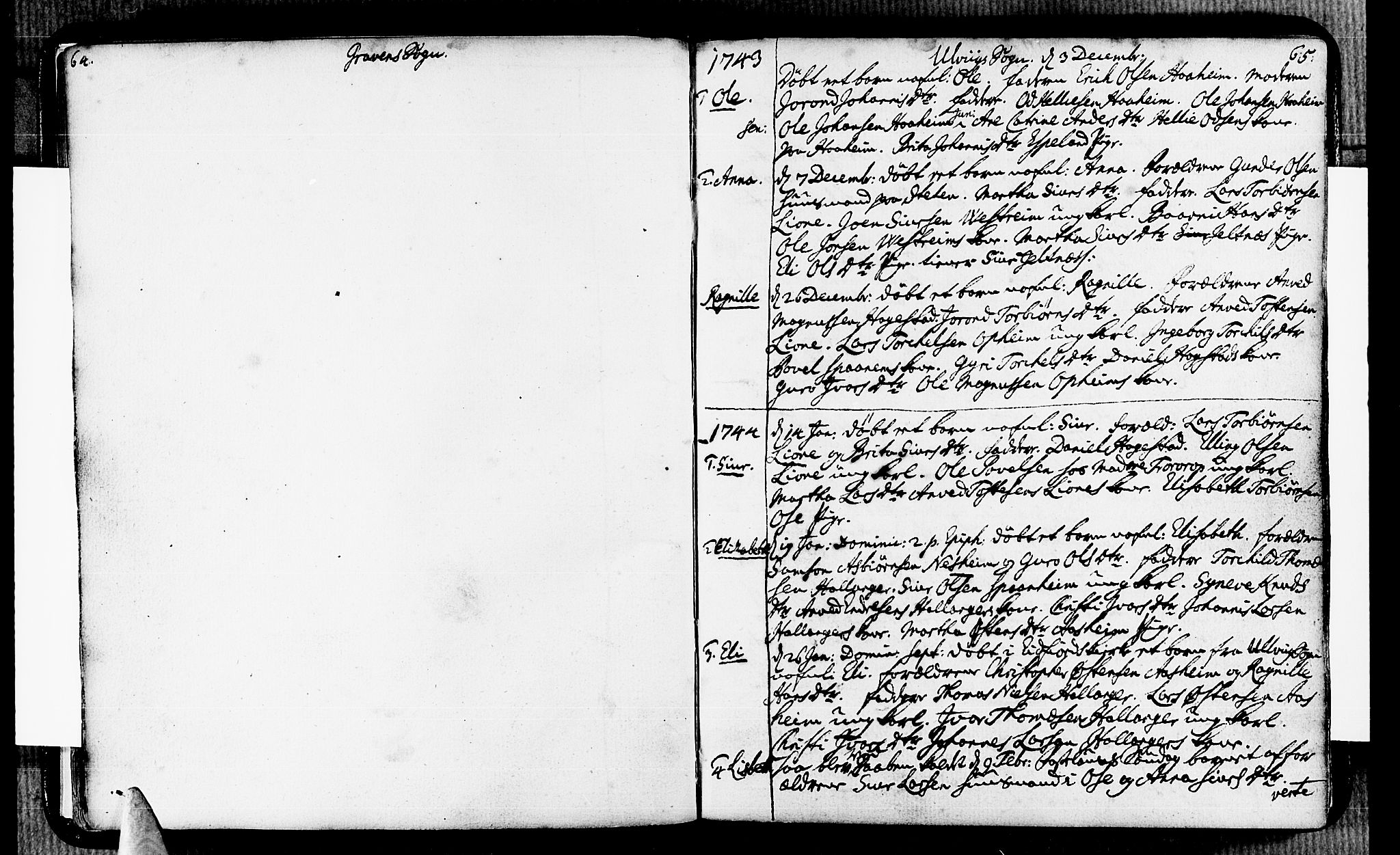 Ulvik sokneprestembete, SAB/A-78801/H/Haa: Parish register (official) no. A 6, 1743-1761, p. 64-65
