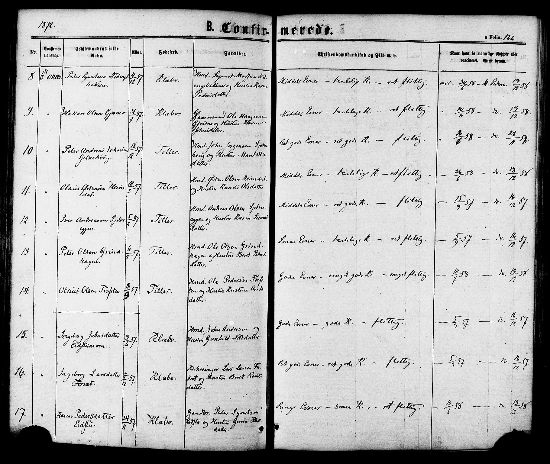 Ministerialprotokoller, klokkerbøker og fødselsregistre - Sør-Trøndelag, AV/SAT-A-1456/618/L0442: Parish register (official) no. 618A06 /1, 1863-1879, p. 122