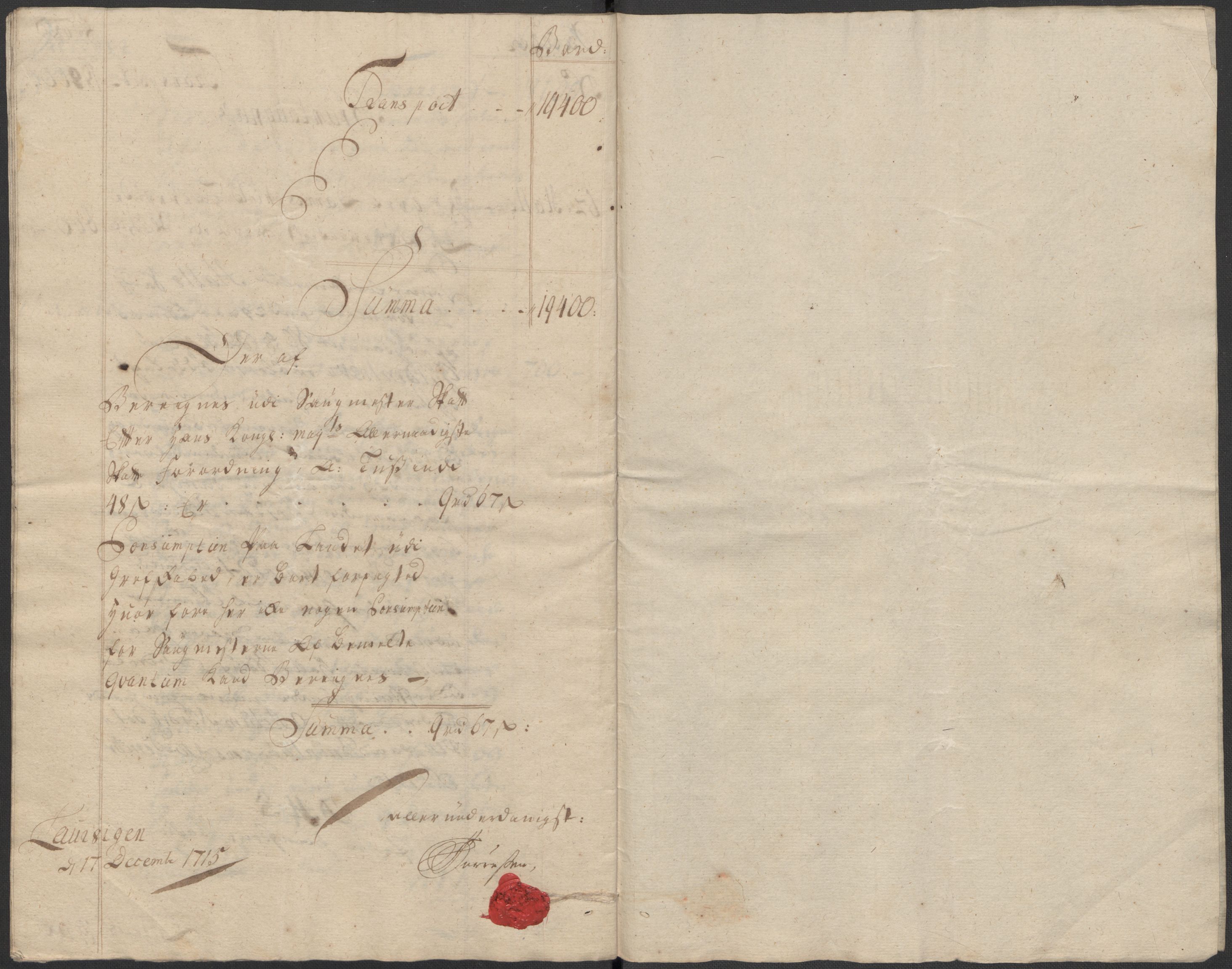 Rentekammeret inntil 1814, Reviderte regnskaper, Fogderegnskap, AV/RA-EA-4092/R33/L1986: Fogderegnskap Larvik grevskap, 1714-1715, p. 443