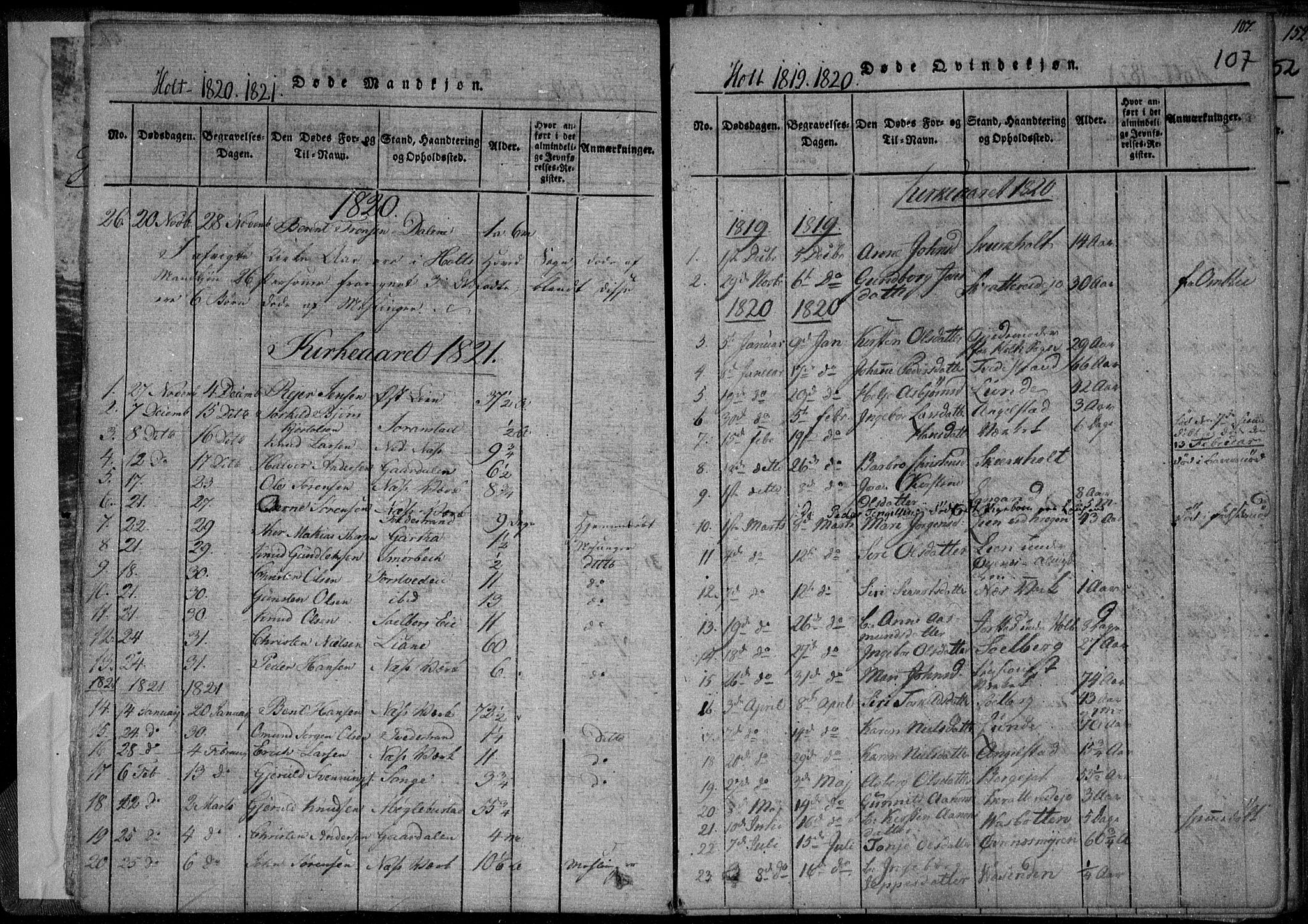 Holt sokneprestkontor, AV/SAK-1111-0021/F/Fa/L0005: Parish register (official) no. A 5, 1813-1821, p. 107