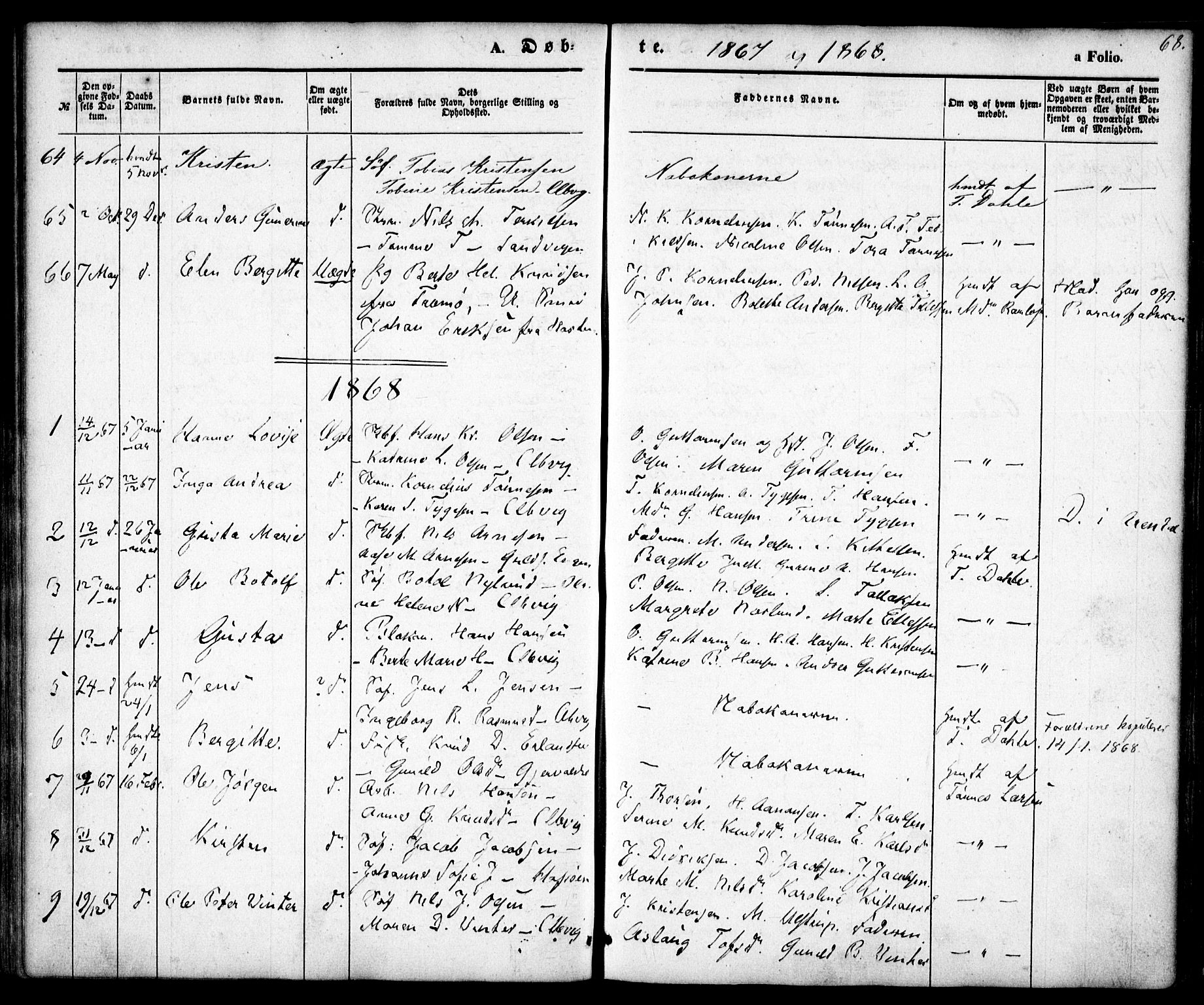 Hisøy sokneprestkontor, SAK/1111-0020/F/Fa/L0001: Parish register (official) no. A 1, 1849-1871, p. 68