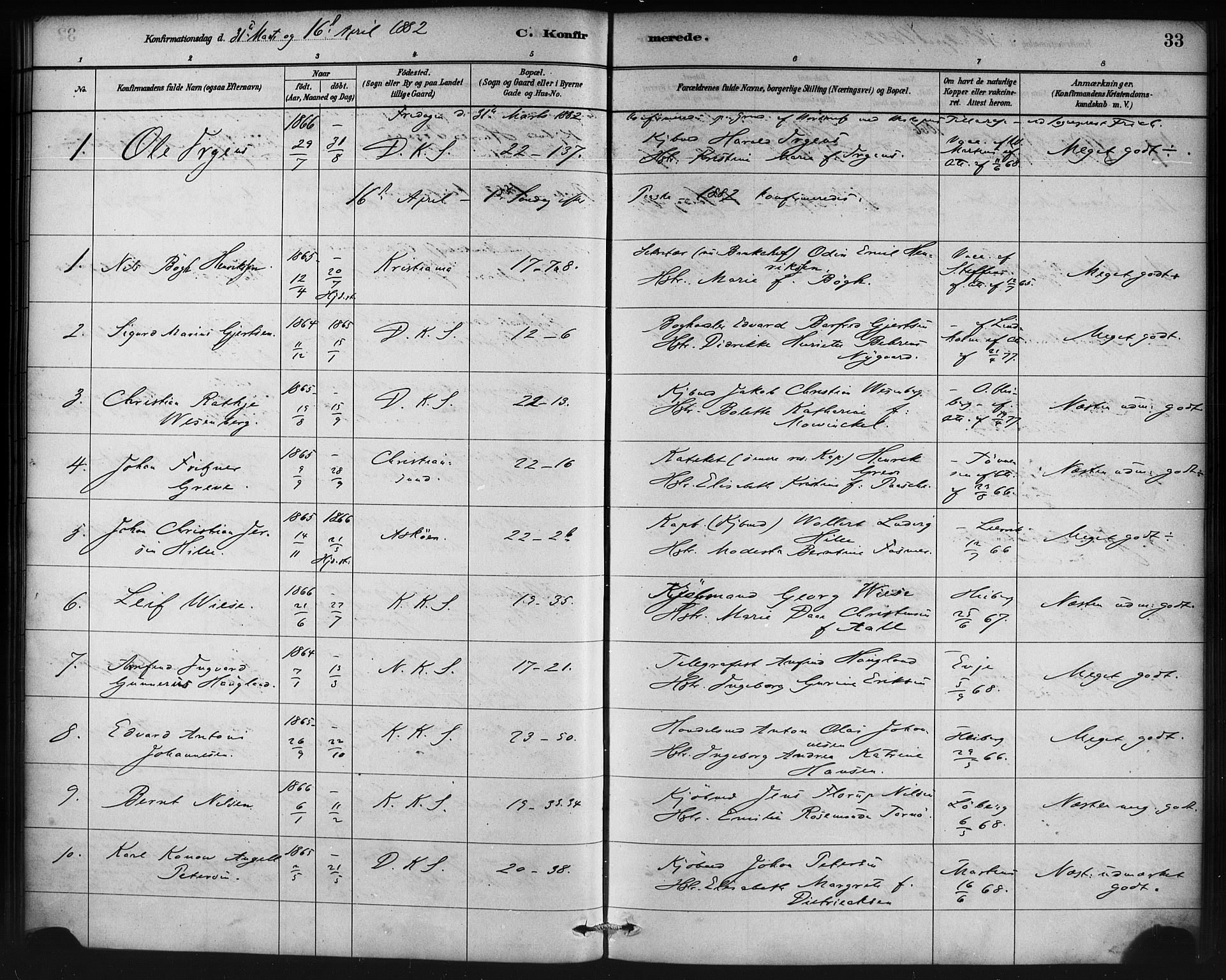 Korskirken sokneprestembete, SAB/A-76101/H/Haa/L0029: Parish register (official) no. C 5, 1880-1892, p. 33