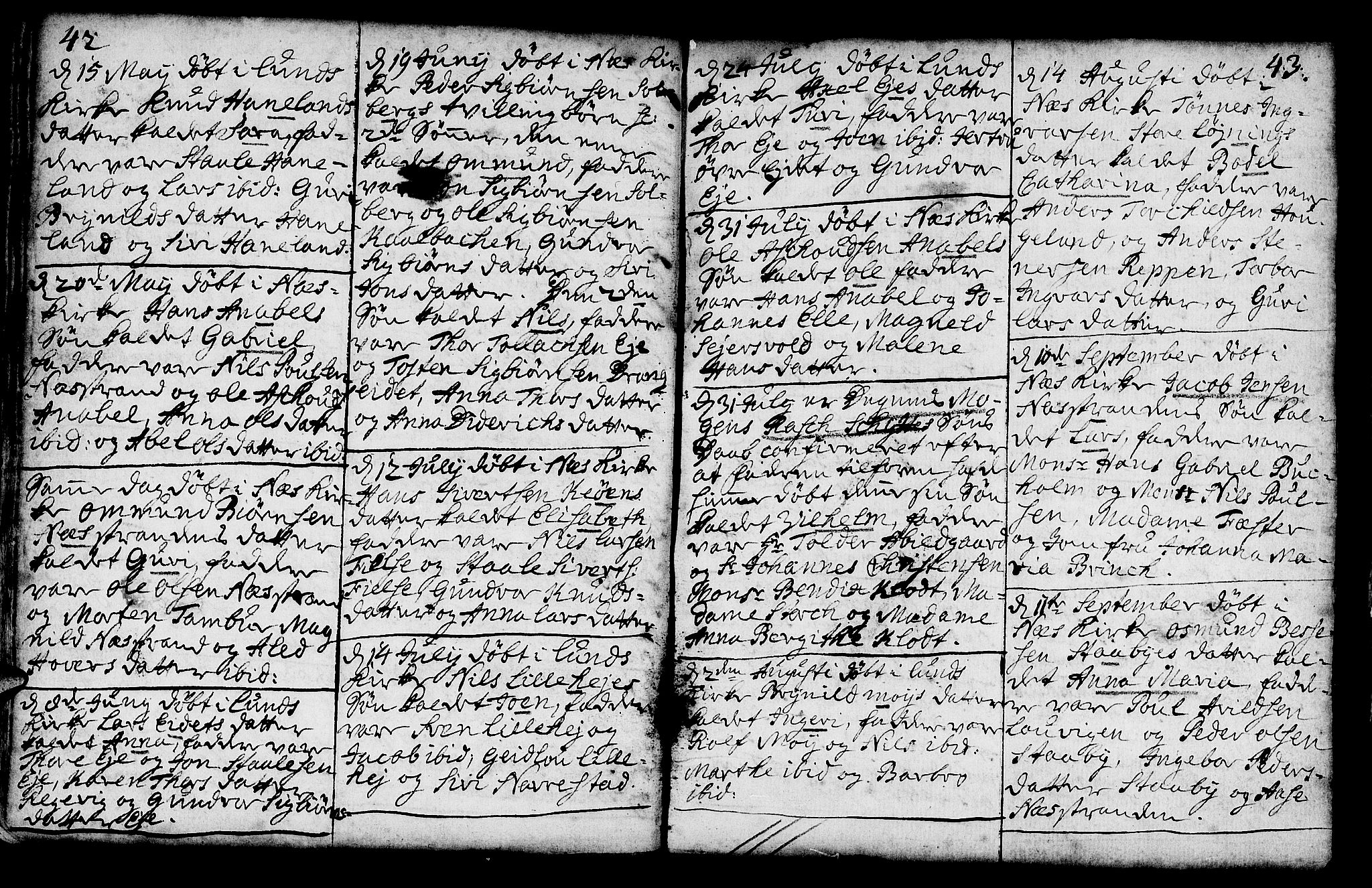 Lund sokneprestkontor, AV/SAST-A-101809/S06/L0002: Parish register (official) no. A 2, 1738-1760, p. 42-43