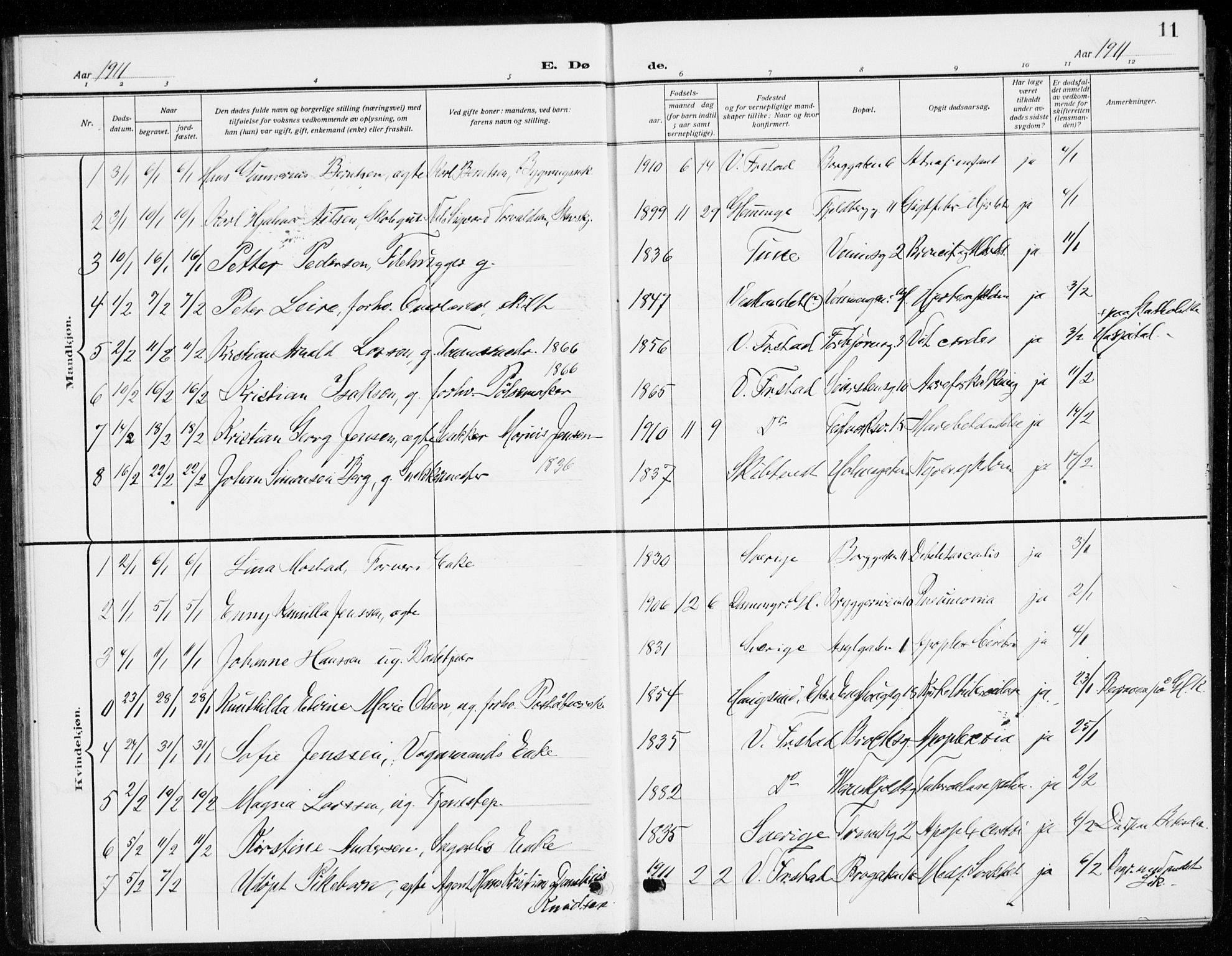 Fredrikstad domkirkes prestekontor Kirkebøker, SAO/A-10906/G/Ga/L0004: Parish register (copy) no. 4, 1910-1944, p. 11