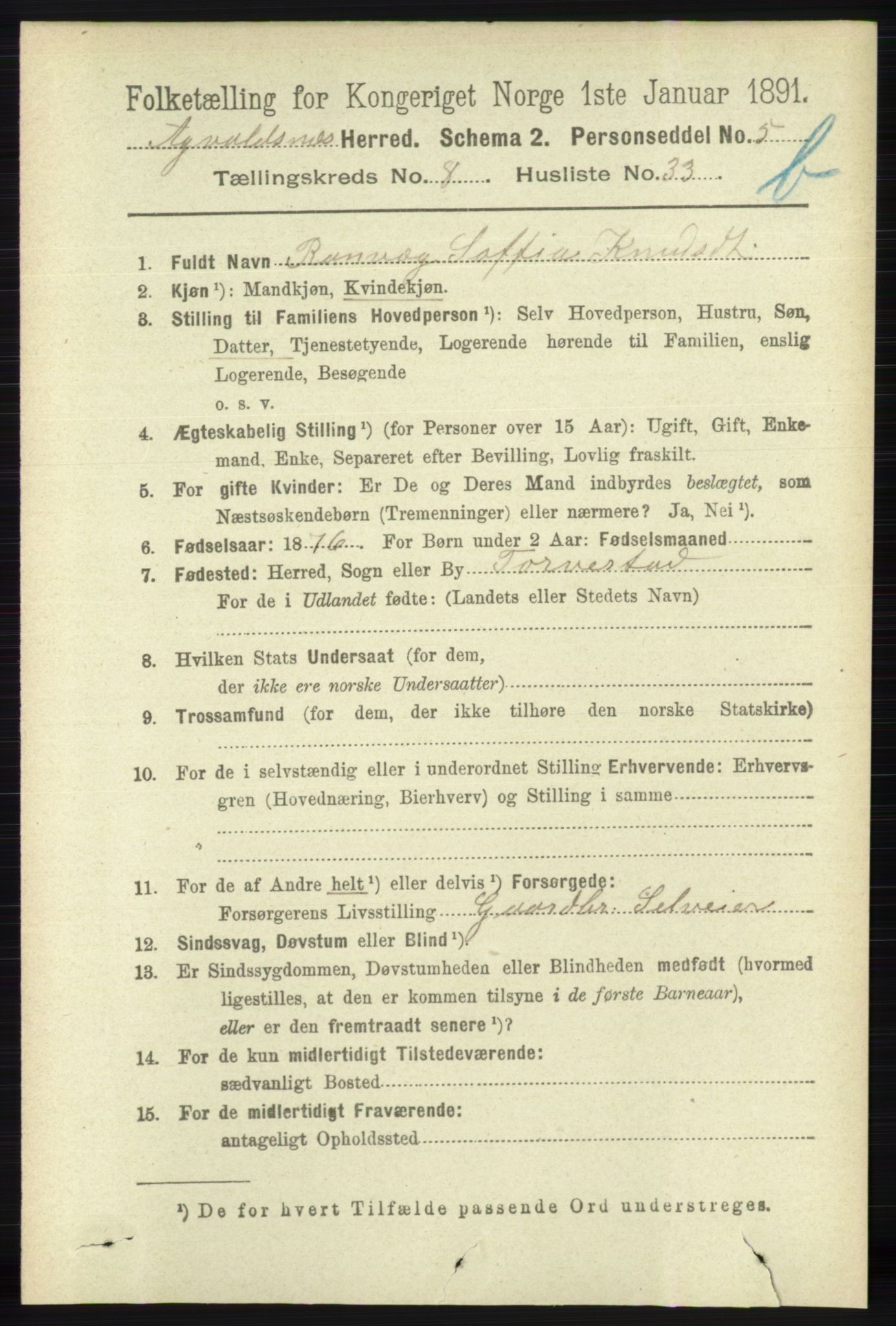 RA, 1891 census for 1147 Avaldsnes, 1891, p. 4370