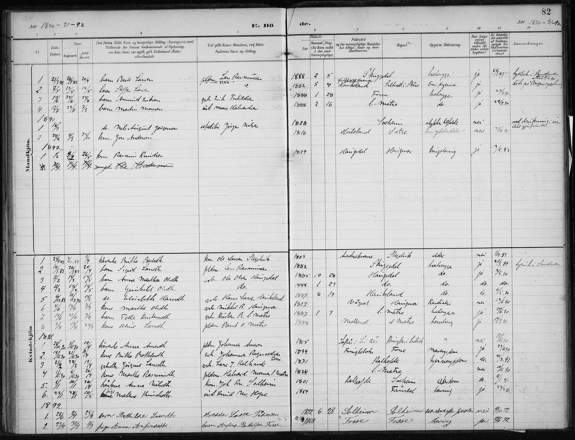 Masfjorden Sokneprestembete, AV/SAB-A-77001: Parish register (official) no. C  1, 1882-1896, p. 82