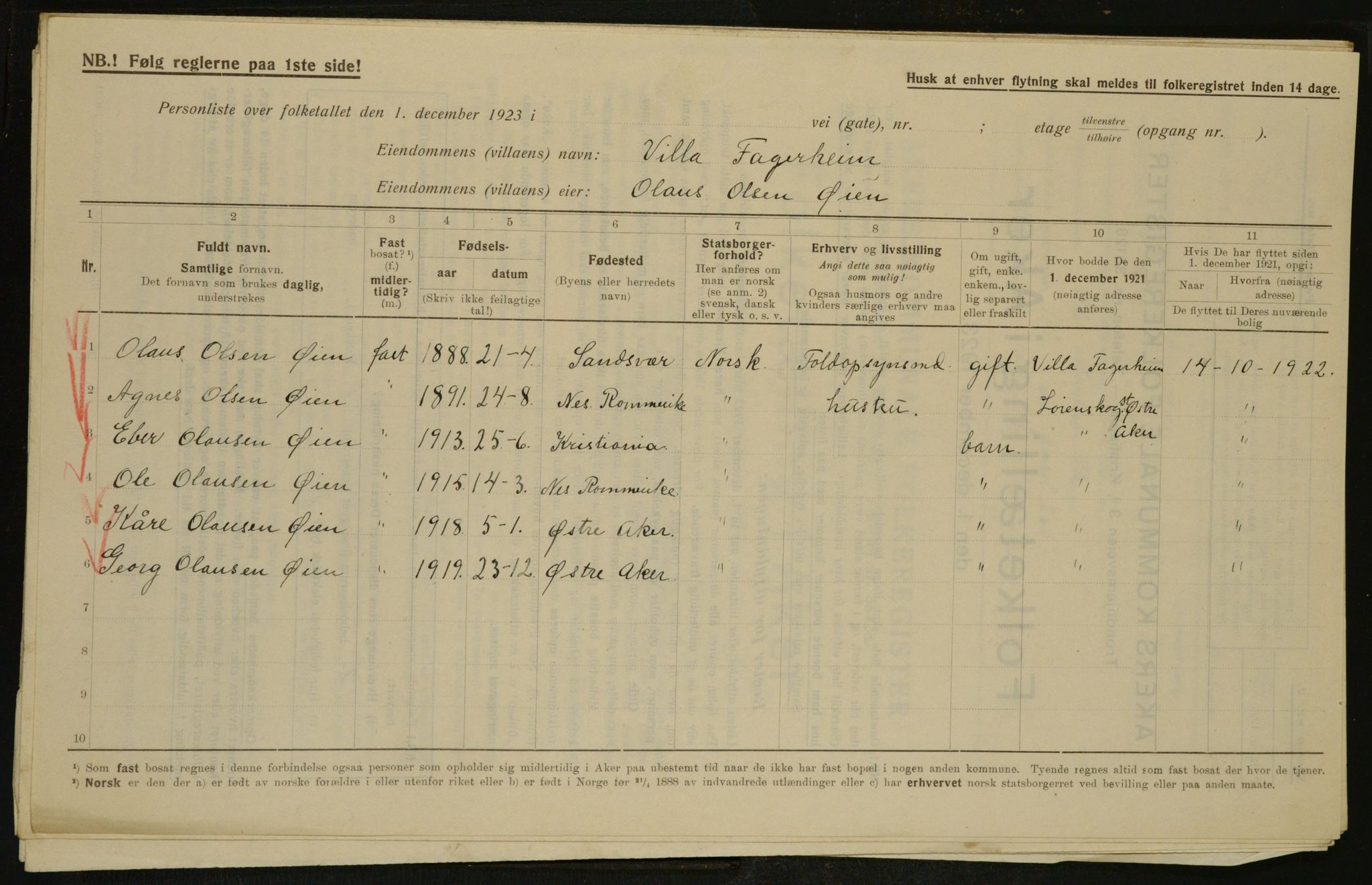 , Municipal Census 1923 for Aker, 1923, p. 35210