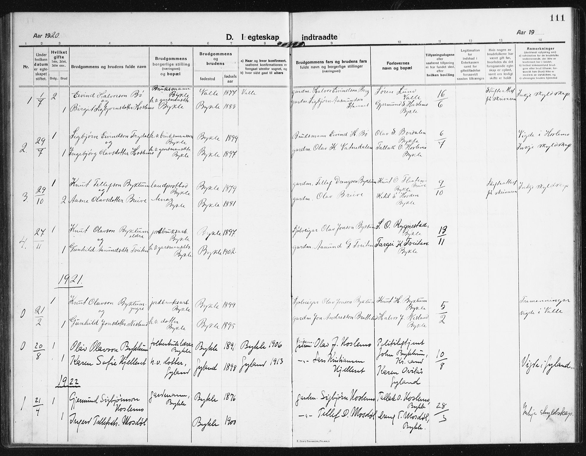 Valle sokneprestkontor, SAK/1111-0044/F/Fb/Fba/L0004: Parish register (copy) no. B 4, 1917-1944, p. 111