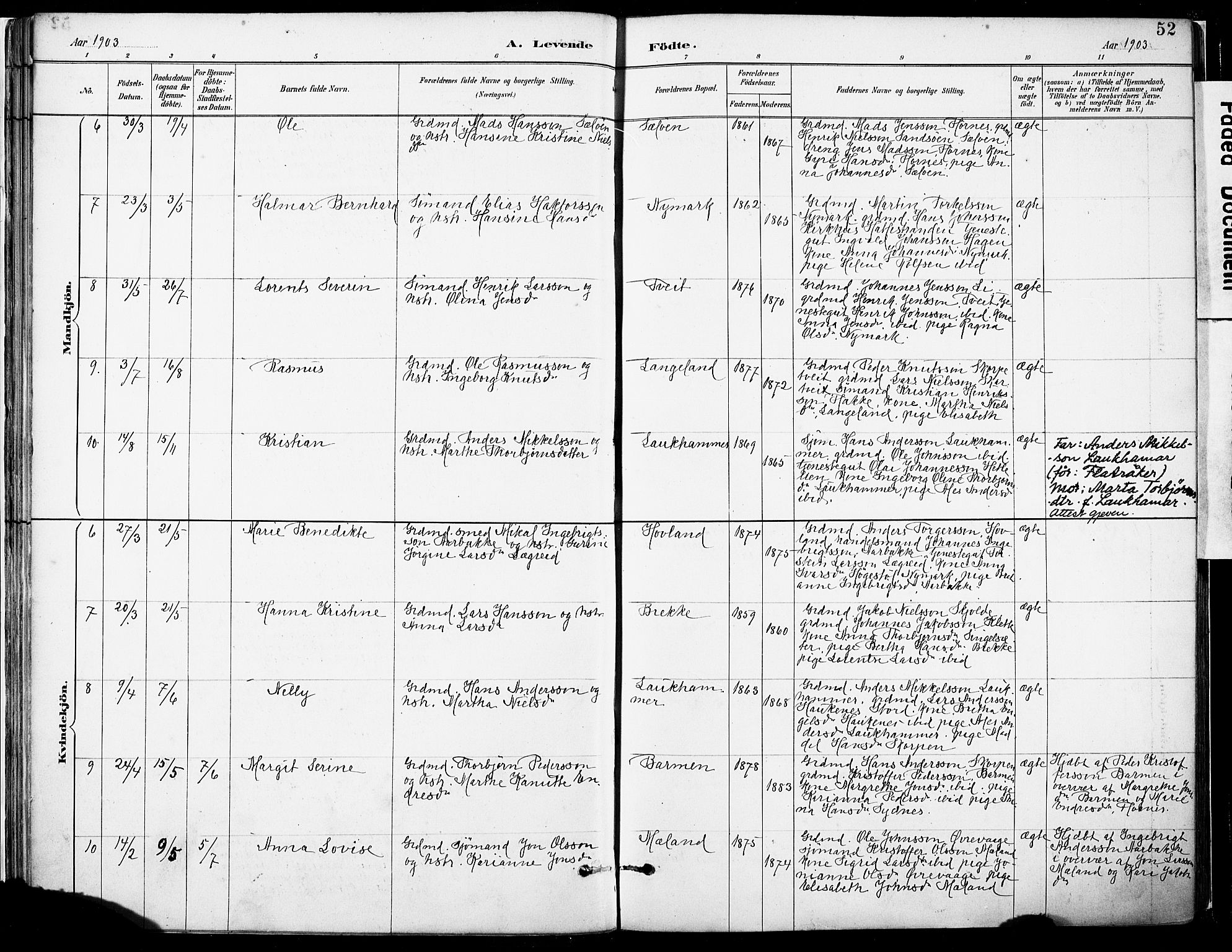 Tysnes sokneprestembete, AV/SAB-A-78601/H/Haa: Parish register (official) no. C 1, 1887-1912, p. 52