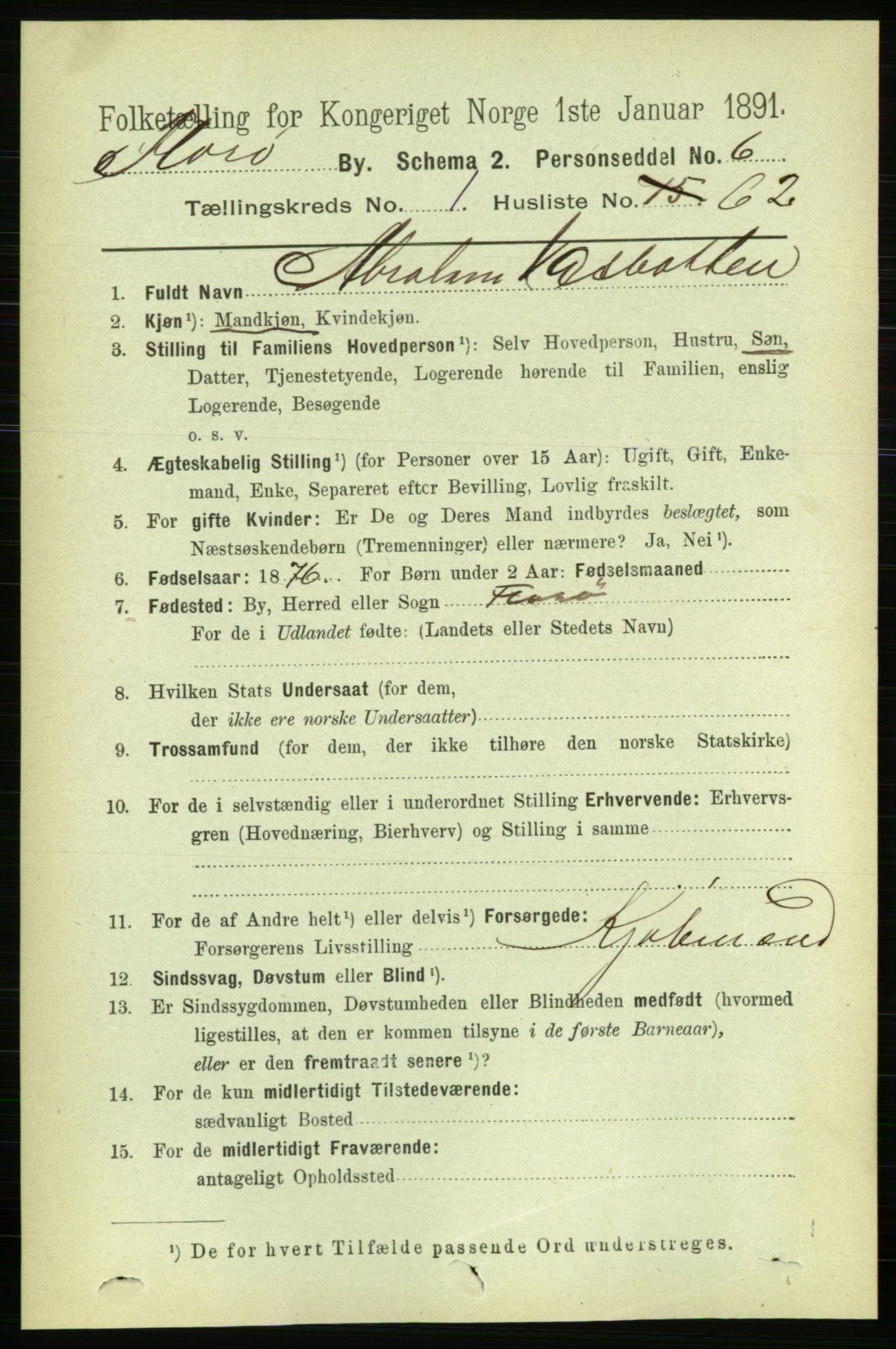 RA, 1891 census for 1401 Florø, 1891, p. 828
