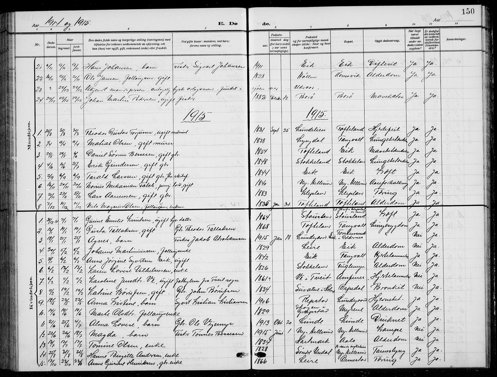 Søgne sokneprestkontor, SAK/1111-0037/F/Fb/Fbb/L0007: Parish register (copy) no. B 7, 1912-1931, p. 150