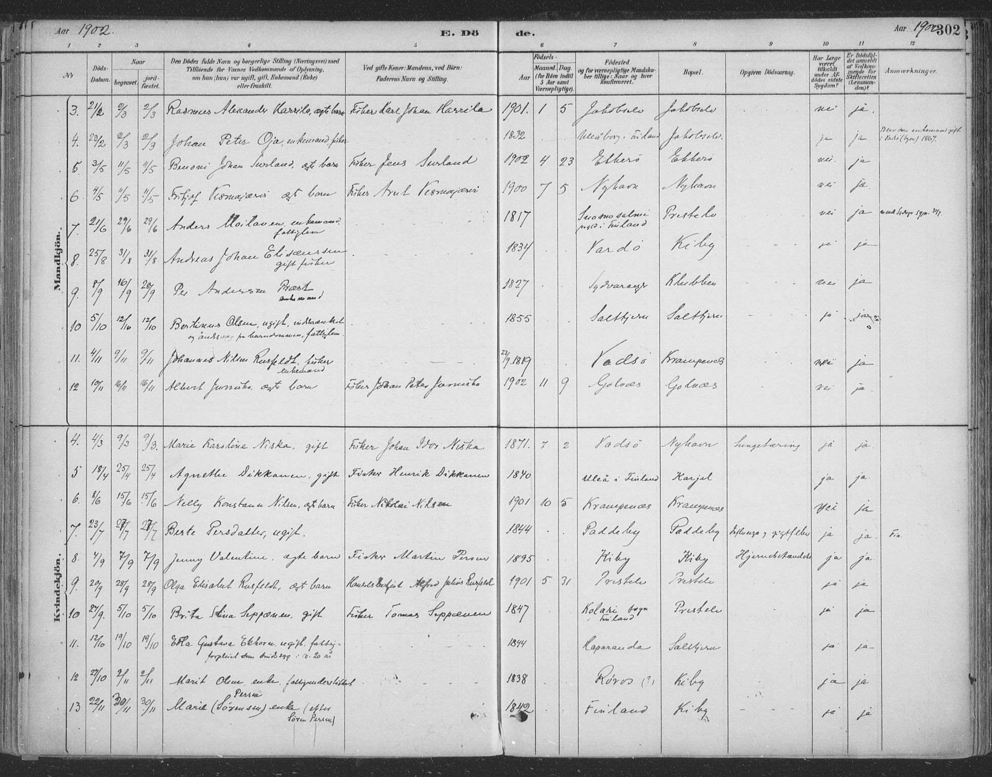 Vadsø sokneprestkontor, SATØ/S-1325/H/Ha/L0009kirke: Parish register (official) no. 9, 1881-1917, p. 302