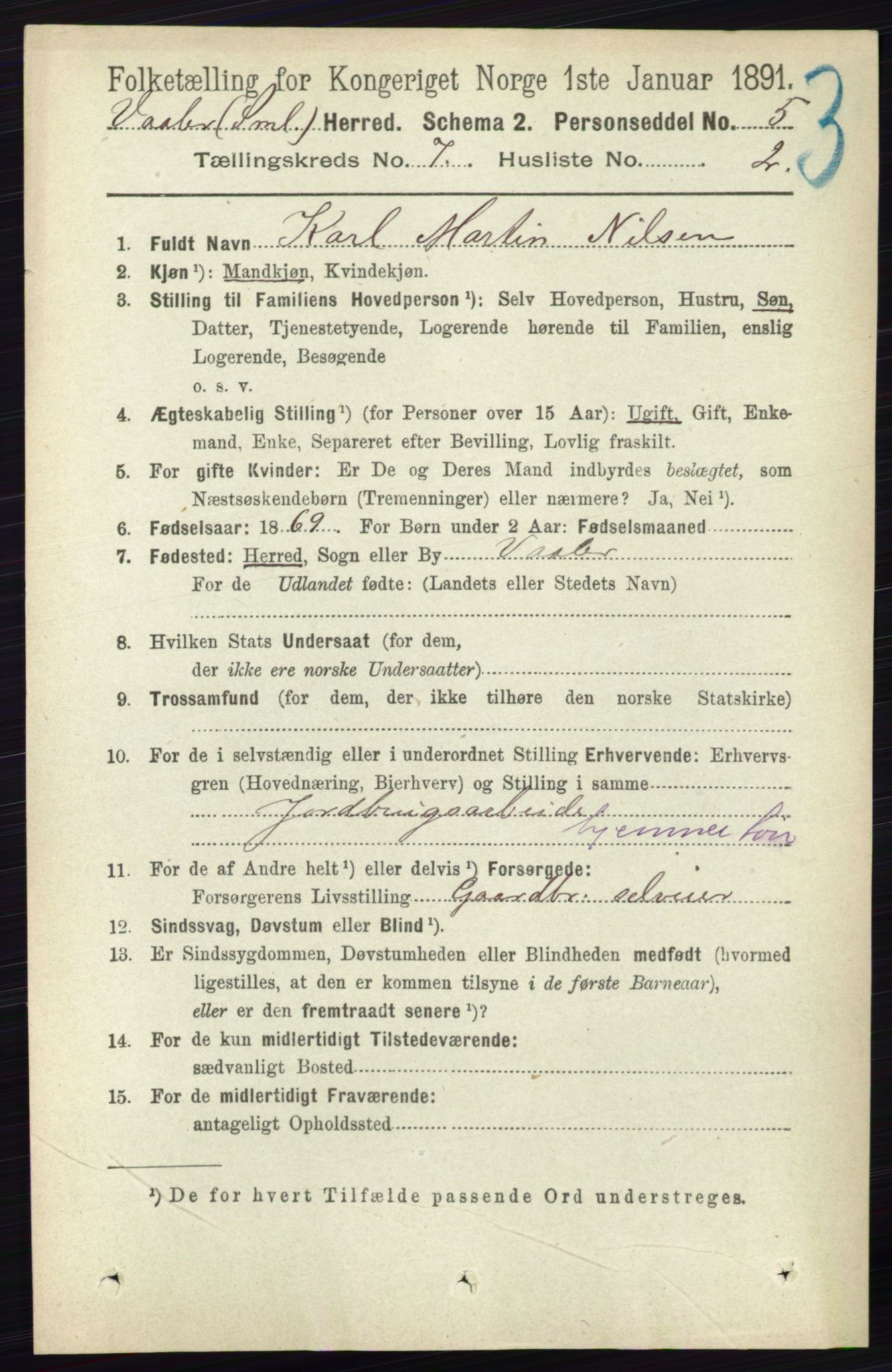 RA, 1891 census for 0137 Våler, 1891, p. 2853