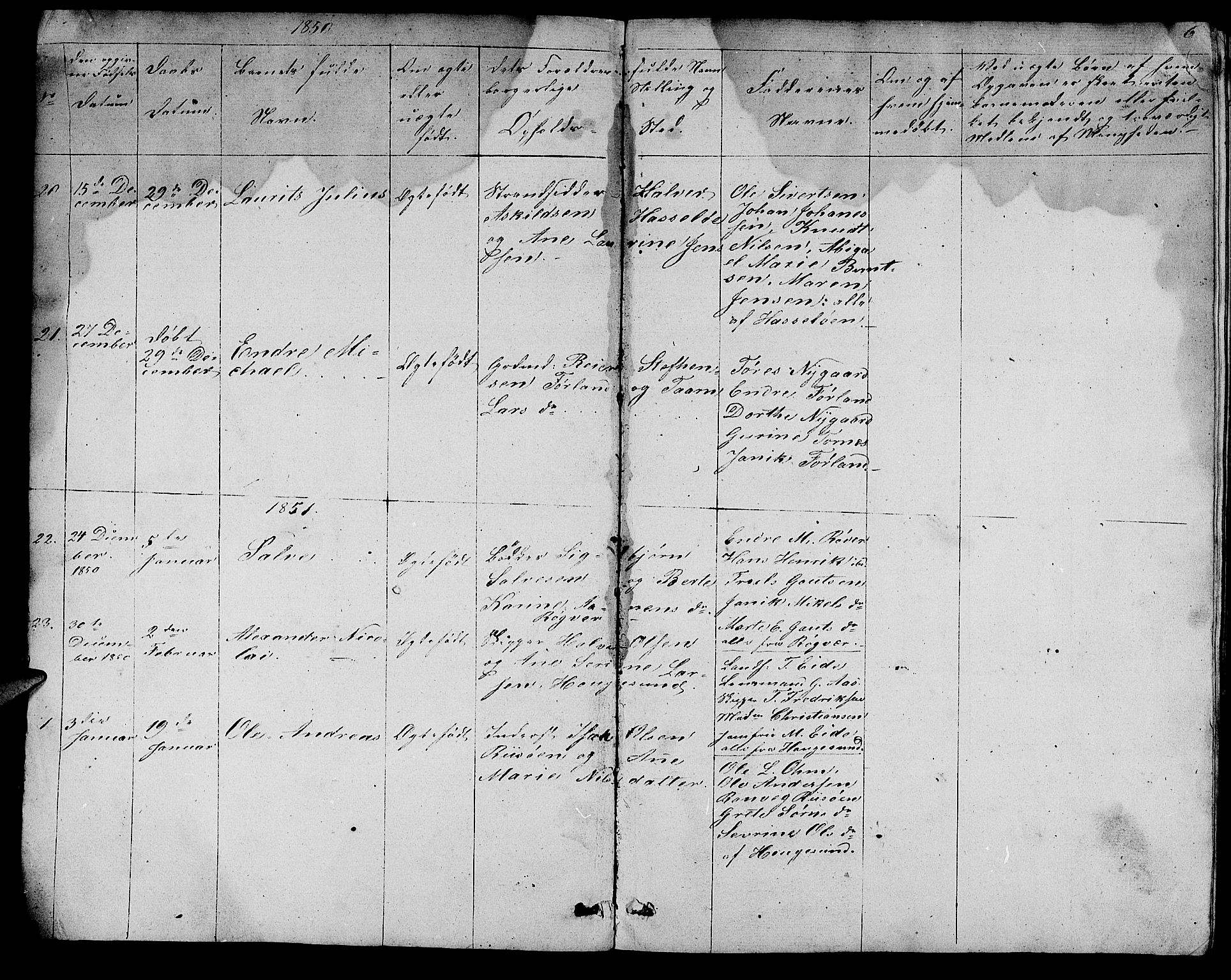 Torvastad sokneprestkontor, SAST/A -101857/H/Ha/Hab/L0004: Parish register (copy) no. B 4, 1850-1864, p. 6