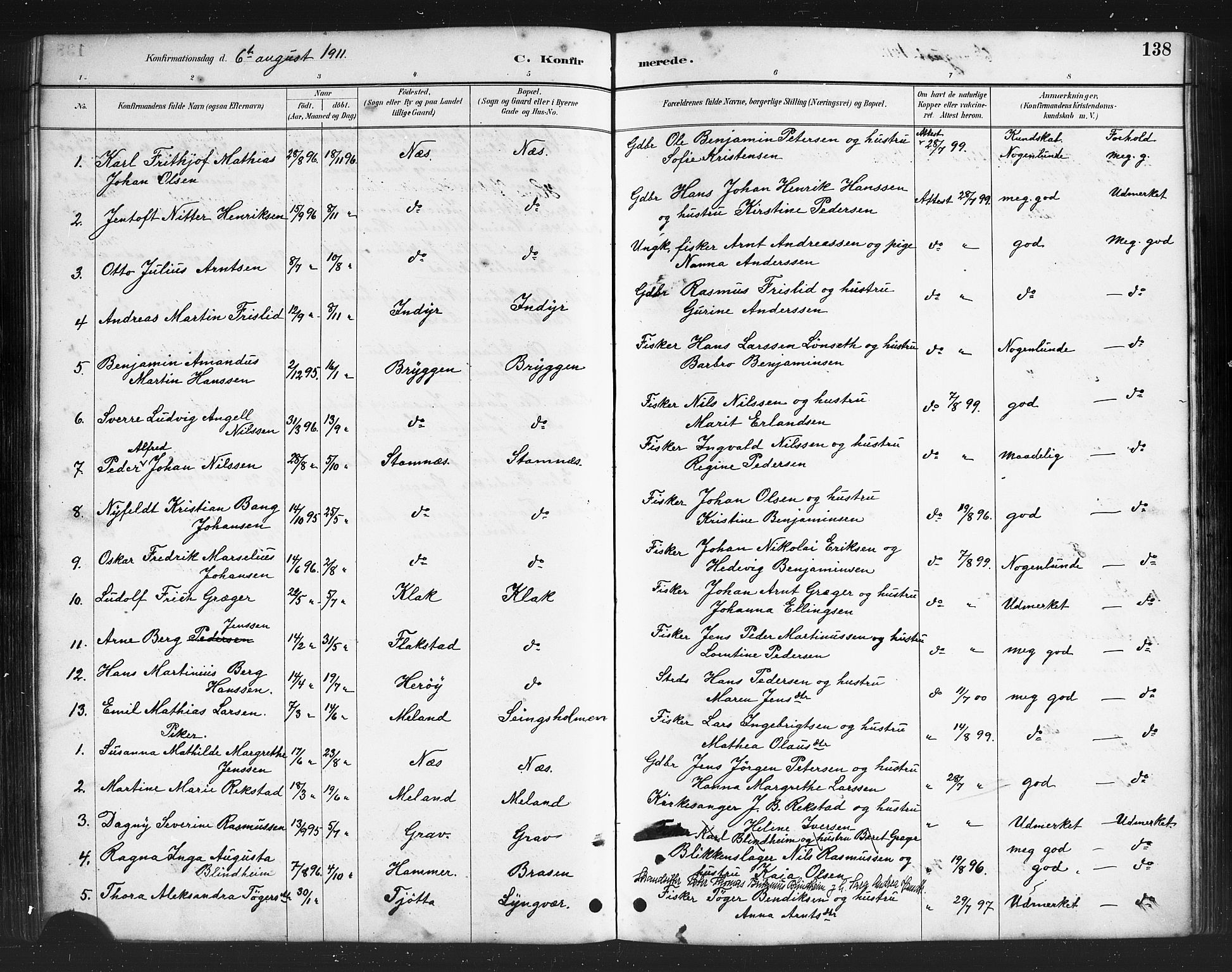 Ministerialprotokoller, klokkerbøker og fødselsregistre - Nordland, AV/SAT-A-1459/808/L0131: Parish register (copy) no. 808C02, 1879-1919, p. 138