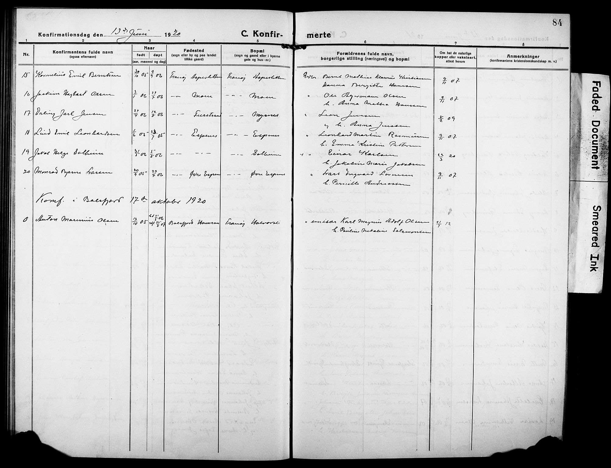 Tranøy sokneprestkontor, AV/SATØ-S-1313/I/Ia/Iab/L0006klokker: Parish register (copy) no. 6, 1919-1932, p. 84