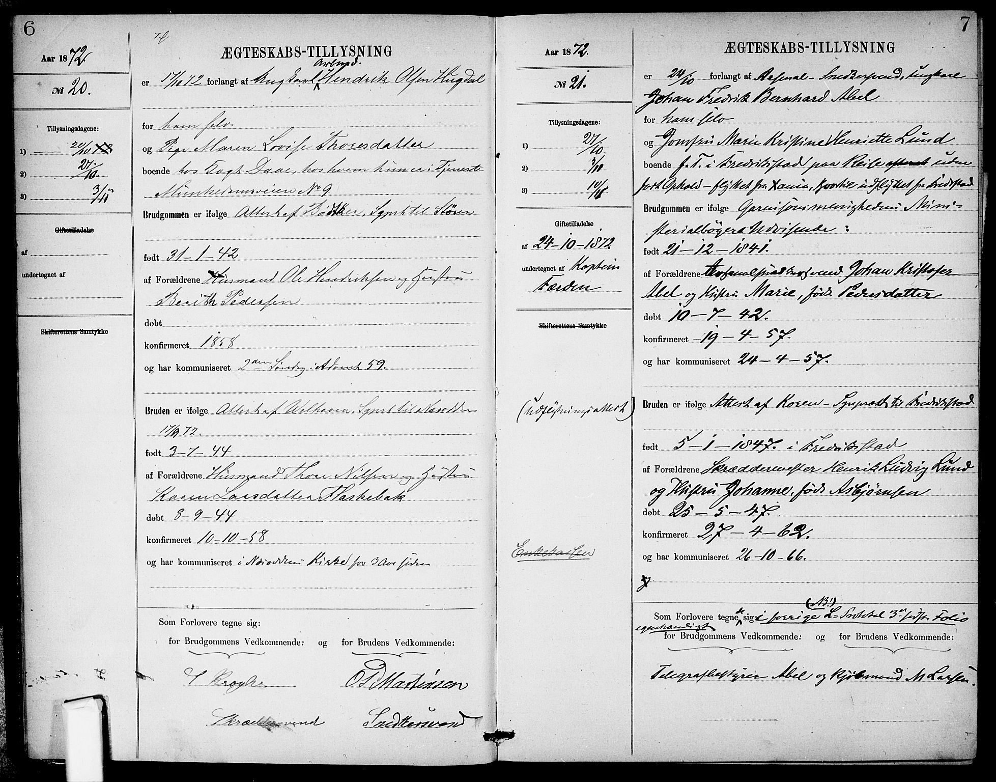 Garnisonsmenigheten Kirkebøker, AV/SAO-A-10846/H/Ha/L0007: Banns register no. I 7, 1872-1893, p. 6-7