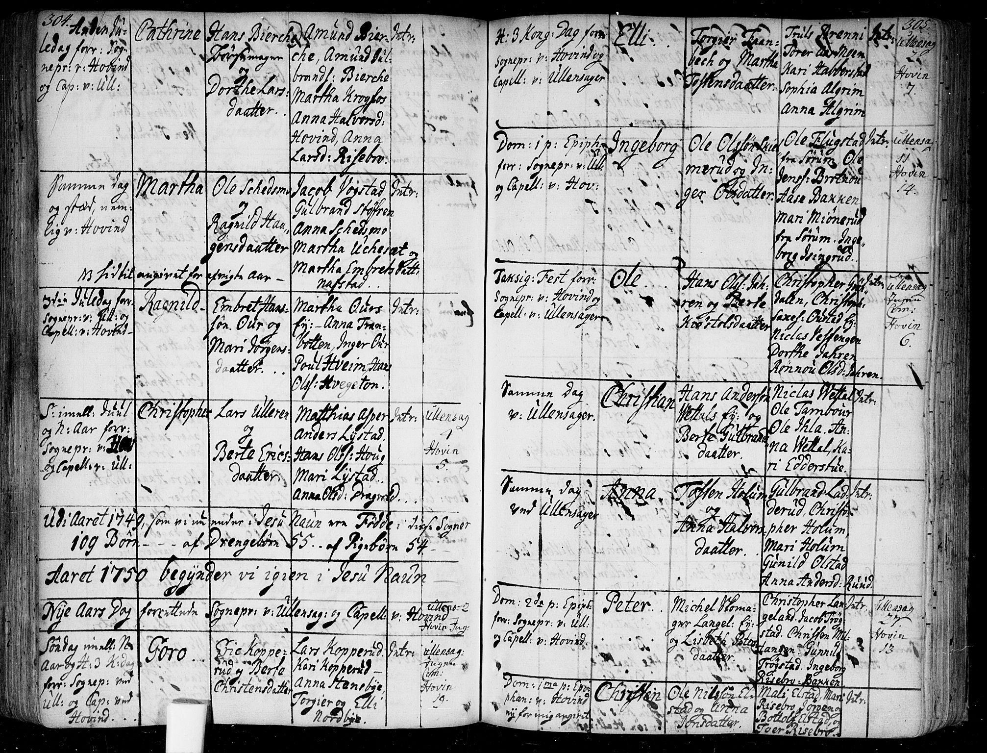 Ullensaker prestekontor Kirkebøker, AV/SAO-A-10236a/F/Fa/L0005: Parish register (official) no. I 5, 1733-1762, p. 304-305