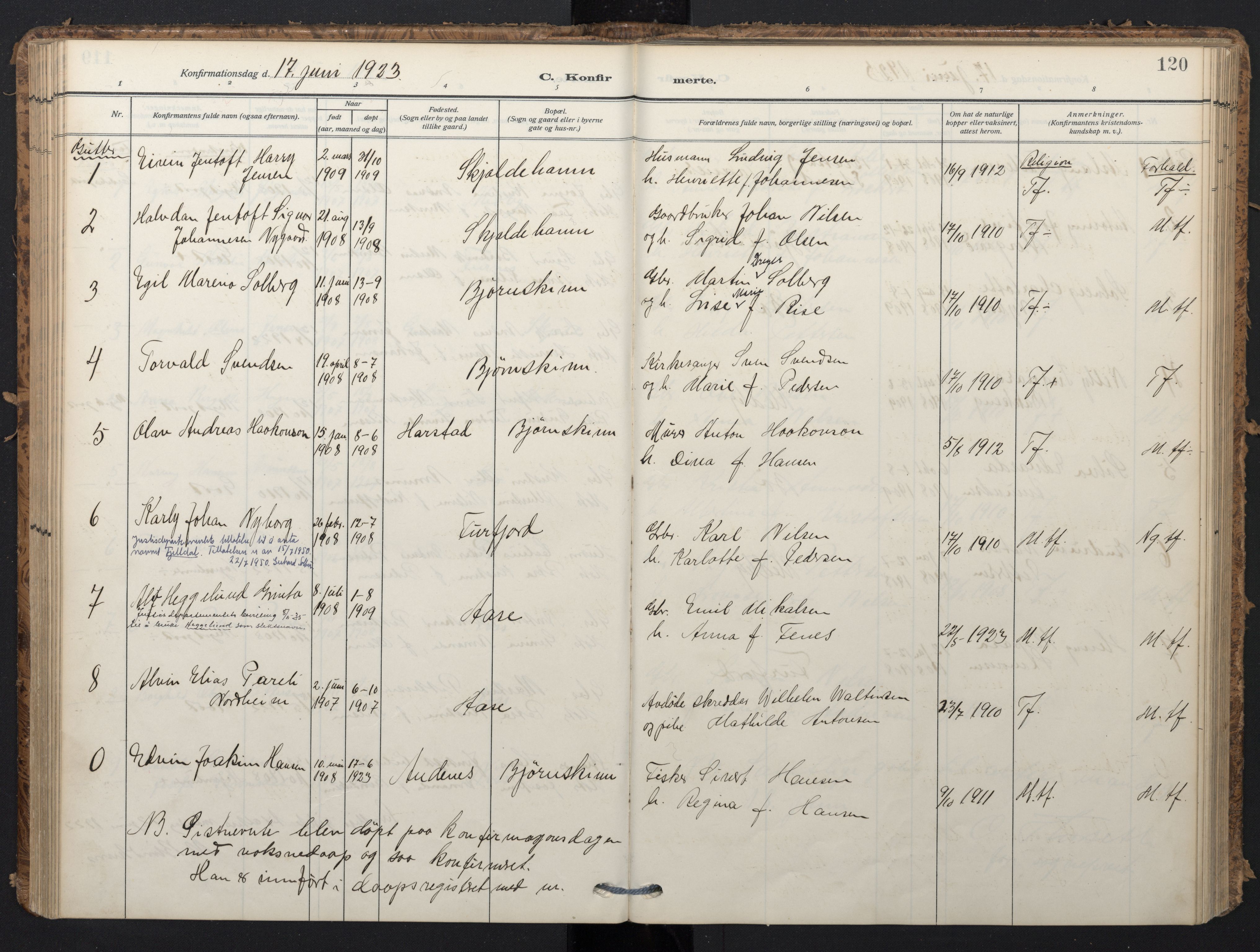 Ministerialprotokoller, klokkerbøker og fødselsregistre - Nordland, SAT/A-1459/898/L1423: Parish register (official) no. 898A03, 1909-1928, p. 120