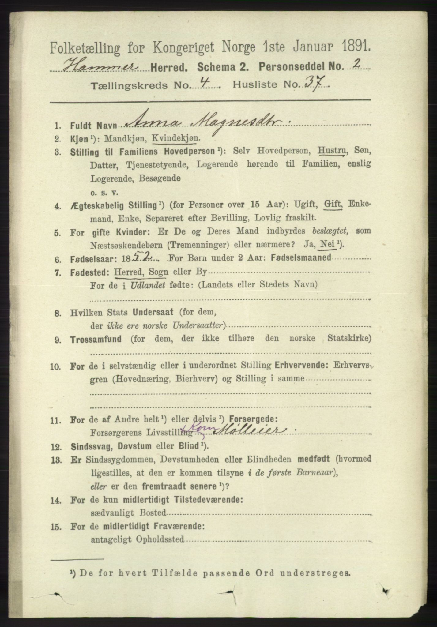 RA, 1891 census for 1254 Hamre, 1891, p. 1169