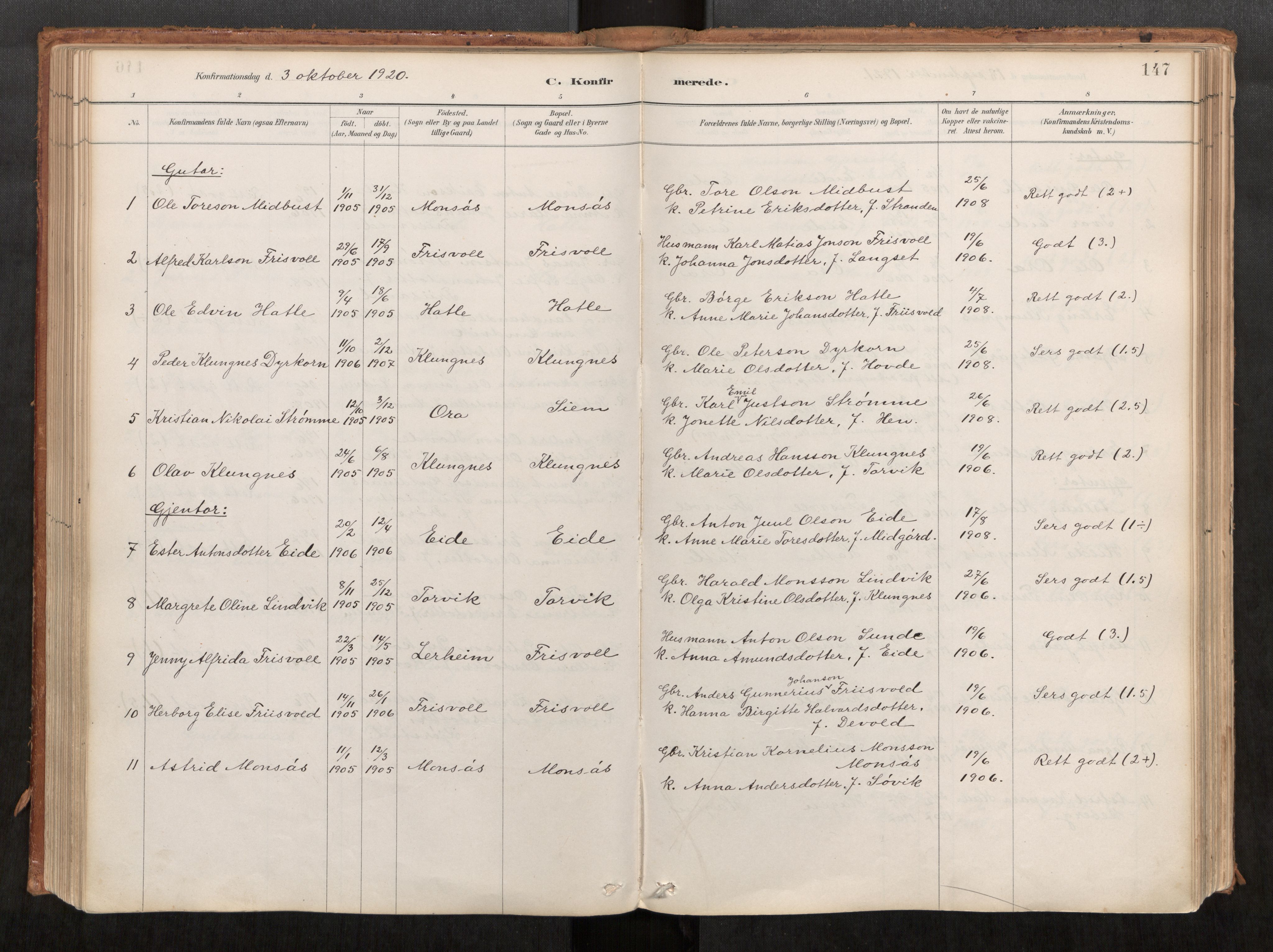 Ministerialprotokoller, klokkerbøker og fødselsregistre - Møre og Romsdal, AV/SAT-A-1454/542/L0553: Parish register (official) no. 542A03, 1885-1925, p. 147