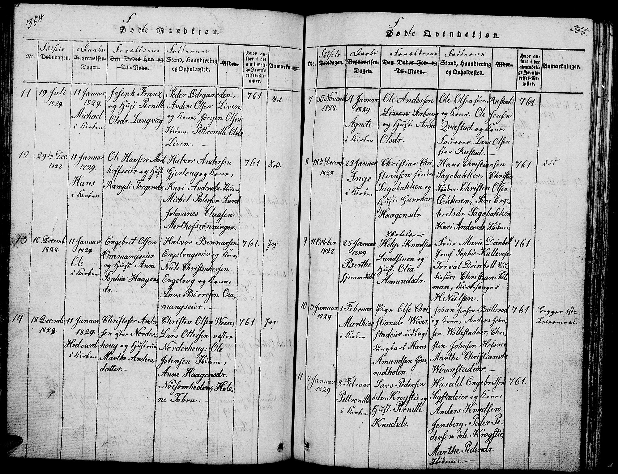 Løten prestekontor, AV/SAH-PREST-022/L/La/L0001: Parish register (copy) no. 1, 1812-1832, p. 354-355