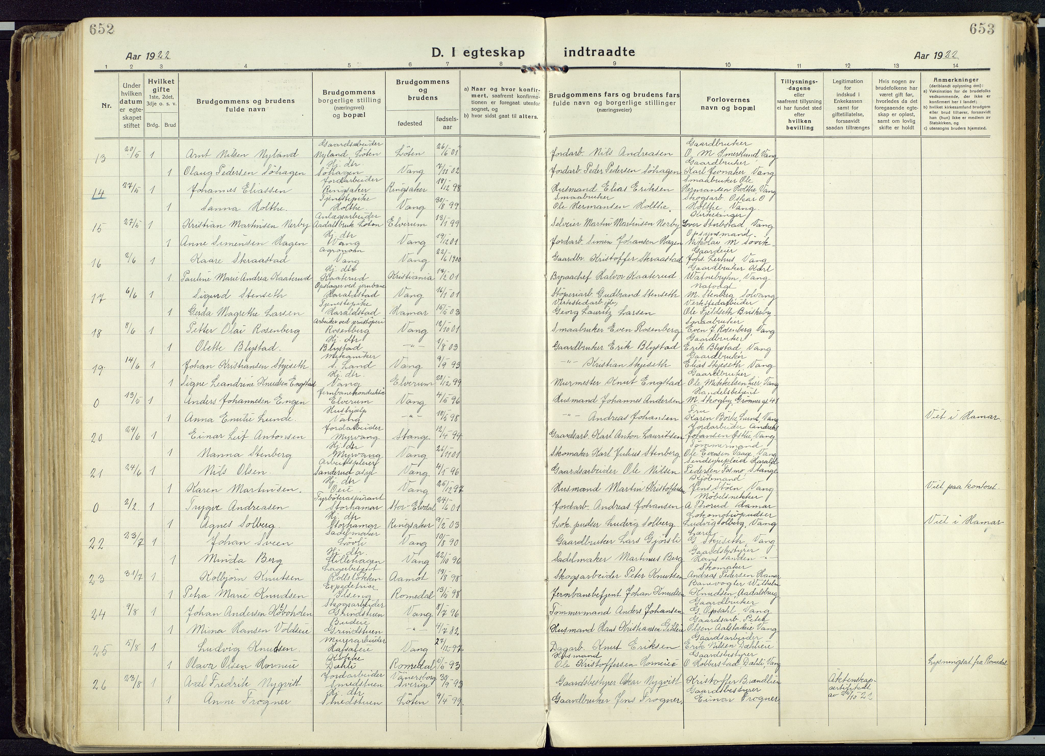 Vang prestekontor, Hedmark, AV/SAH-PREST-008/H/Ha/Haa/L0022: Parish register (official) no. 22, 1918-1944, p. 652-653