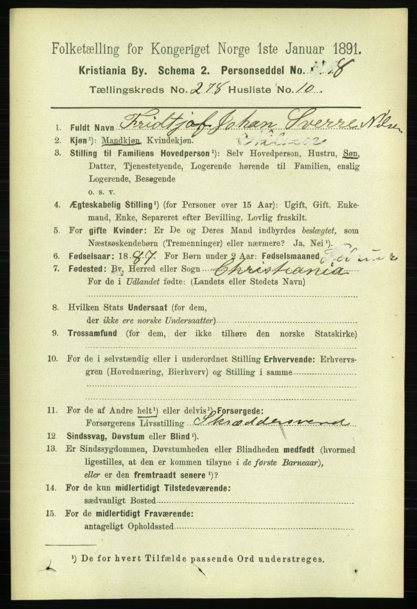 RA, 1891 census for 0301 Kristiania, 1891, p. 168997