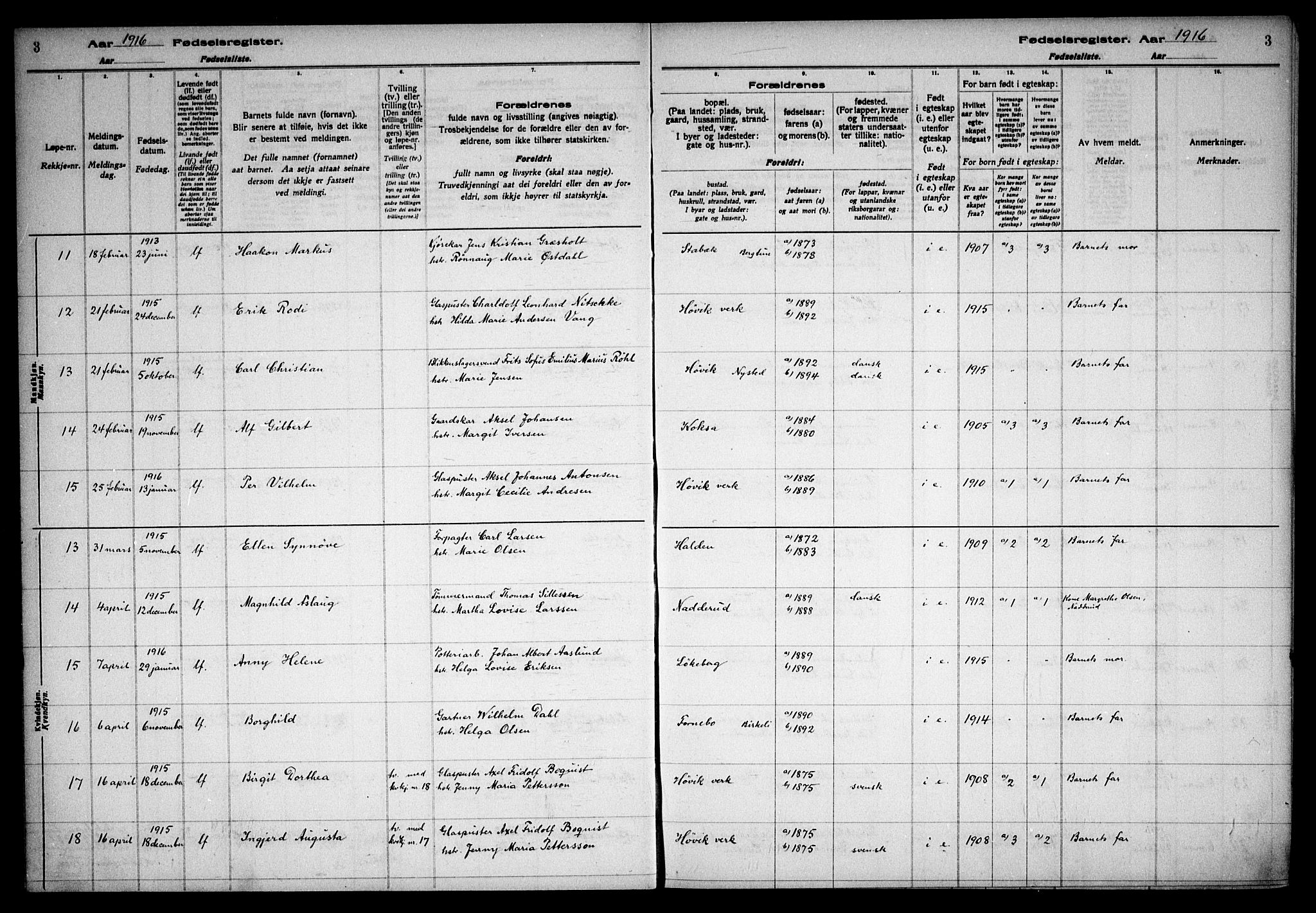 Østre Bærum prestekontor Kirkebøker, SAO/A-10887/J/Ja/L0001: Birth register no. 1, 1916-1922, p. 3