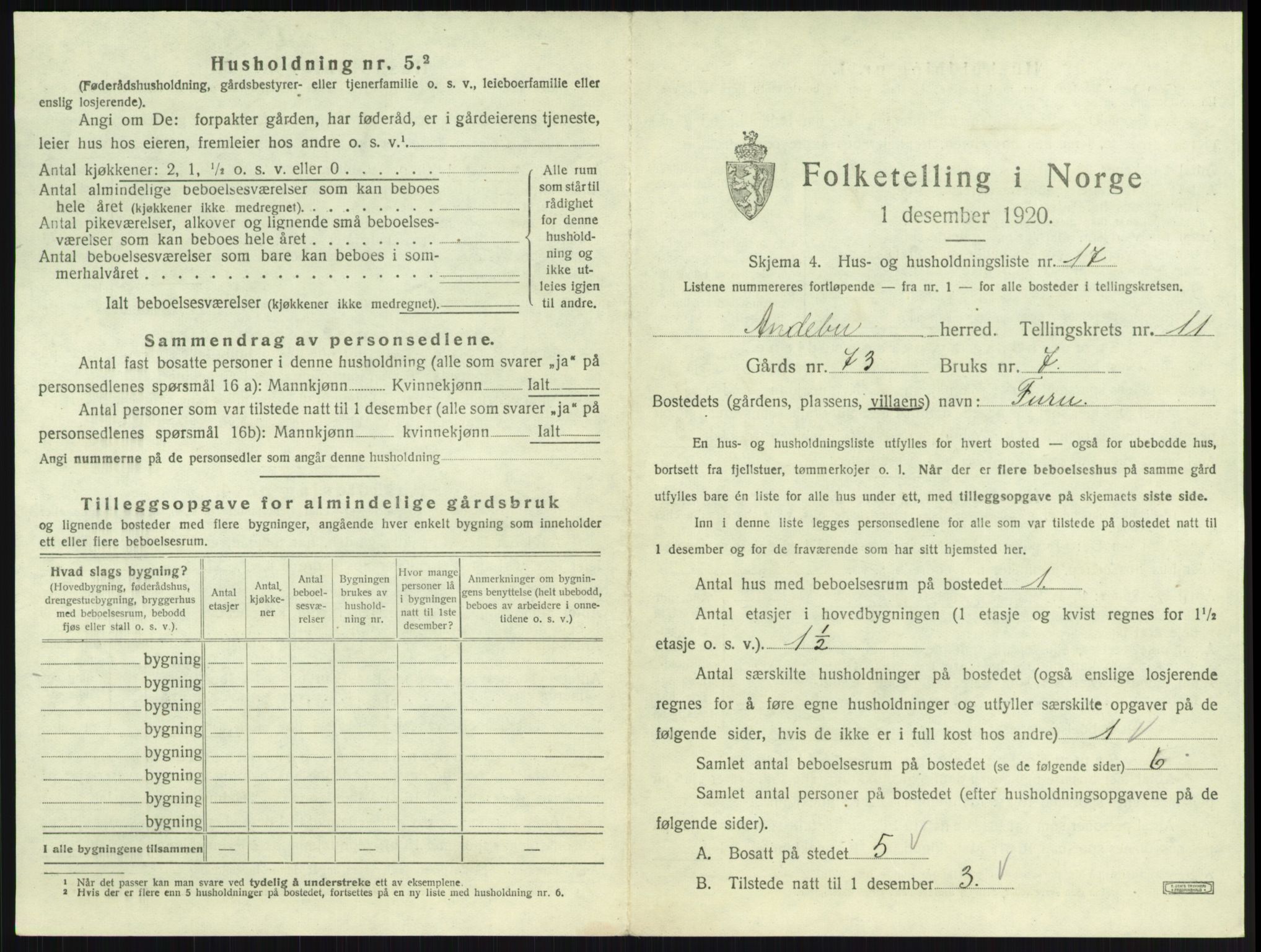 SAKO, 1920 census for Andebu, 1920, p. 623