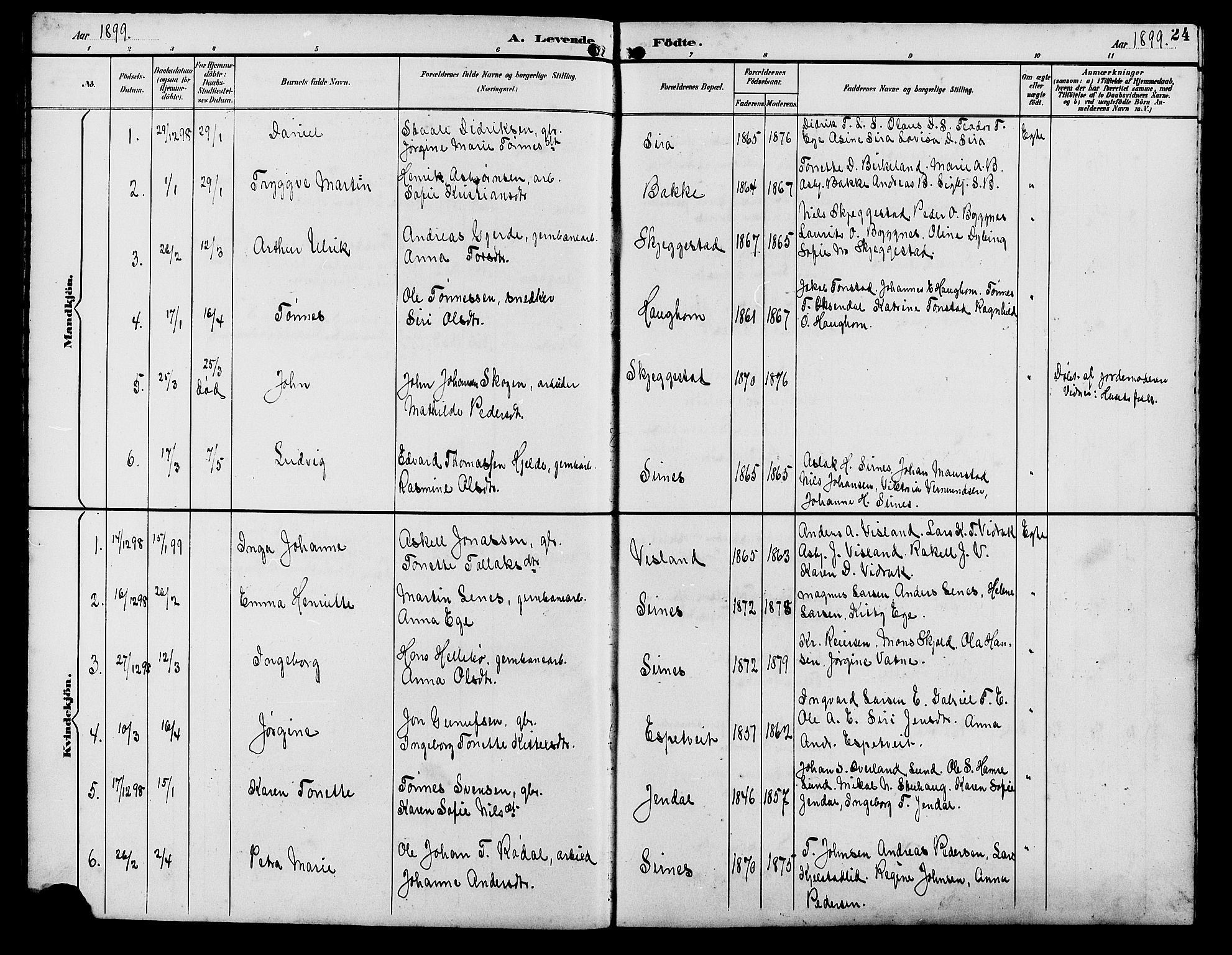Bakke sokneprestkontor, SAK/1111-0002/F/Fb/Fba/L0003: Parish register (copy) no. B 3, 1894-1910, p. 24
