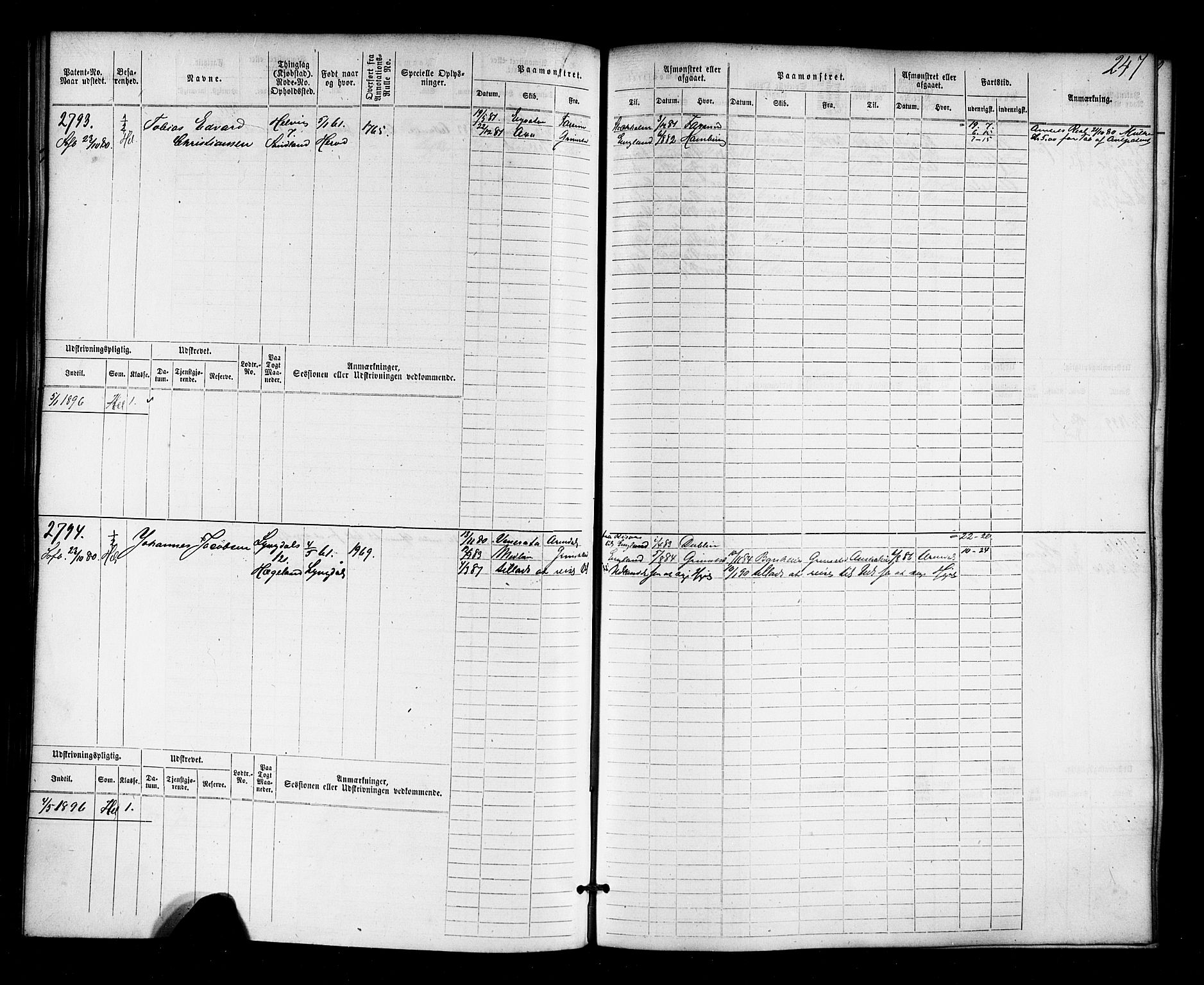 Farsund mønstringskrets, AV/SAK-2031-0017/F/Fb/L0018: Hovedrulle nr 2301-3066, Z-10, 1875-1914, p. 255