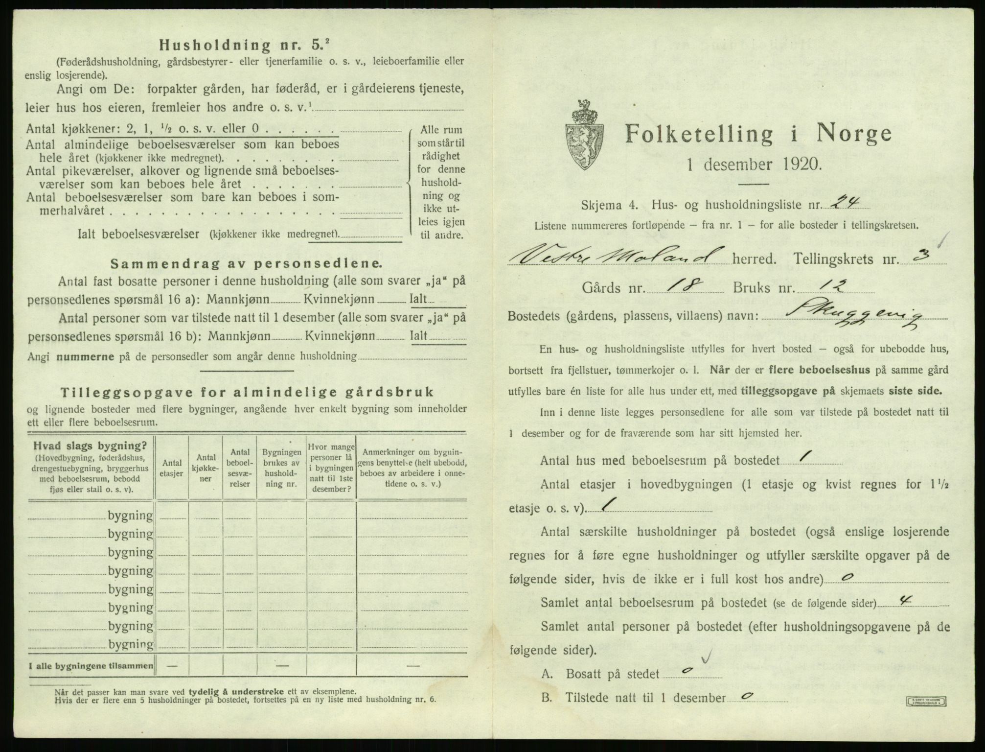 SAK, 1920 census for Vestre Moland, 1920, p. 571