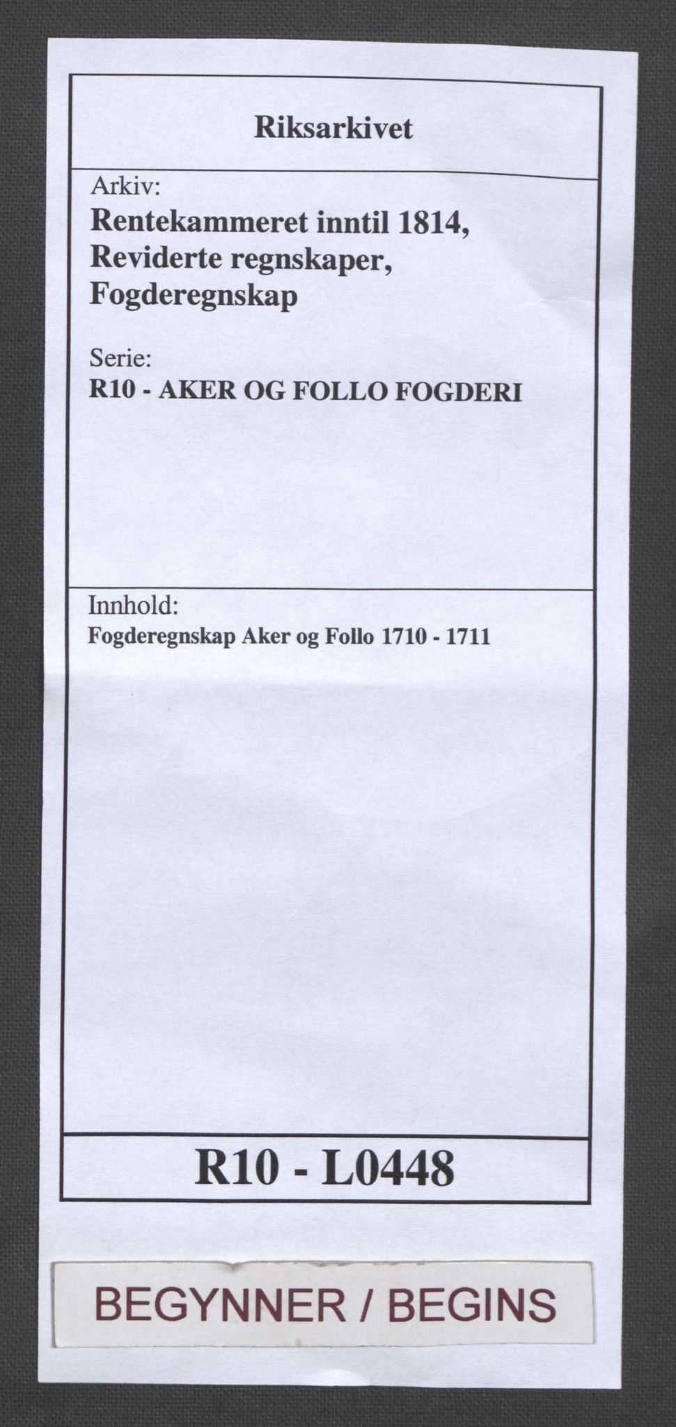 Rentekammeret inntil 1814, Reviderte regnskaper, Fogderegnskap, RA/EA-4092/R10/L0448: Fogderegnskap Aker og Follo, 1710-1711, p. 1