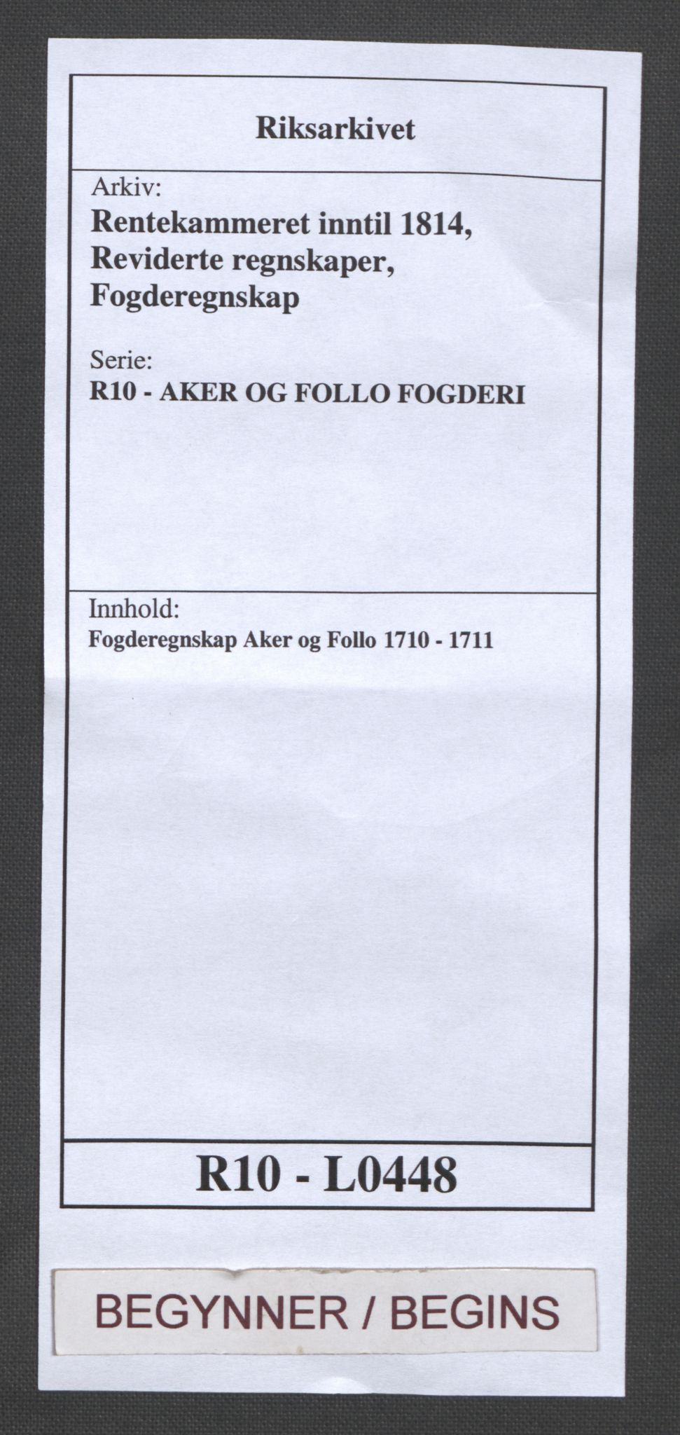 Rentekammeret inntil 1814, Reviderte regnskaper, Fogderegnskap, AV/RA-EA-4092/R10/L0448: Fogderegnskap Aker og Follo, 1710-1711, p. 1