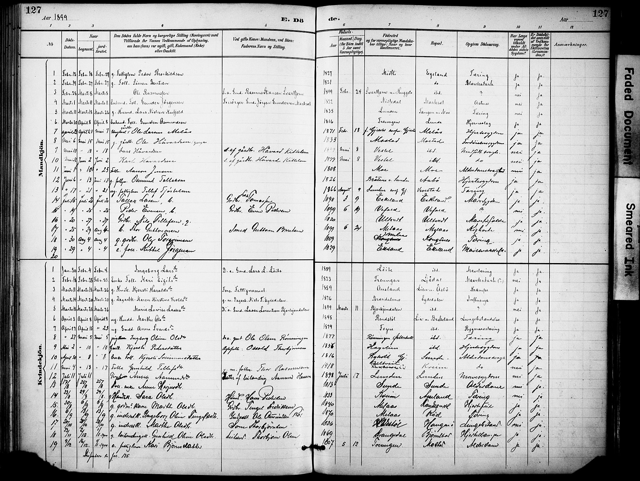 Gjerstad sokneprestkontor, SAK/1111-0014/F/Fa/Faa/L0010: Parish register (official) no. A 10, 1891-1902, p. 127