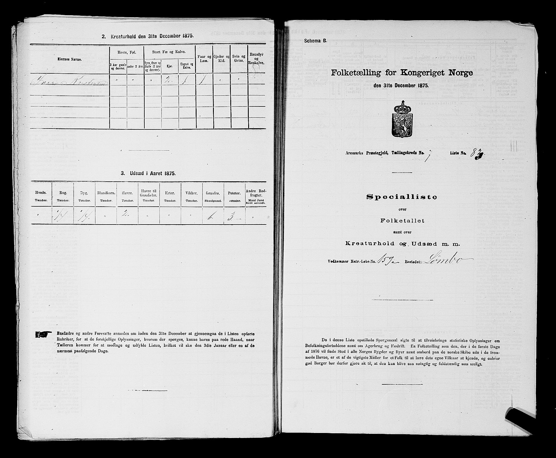 RA, 1875 census for 0118P Aremark, 1875, p. 1153