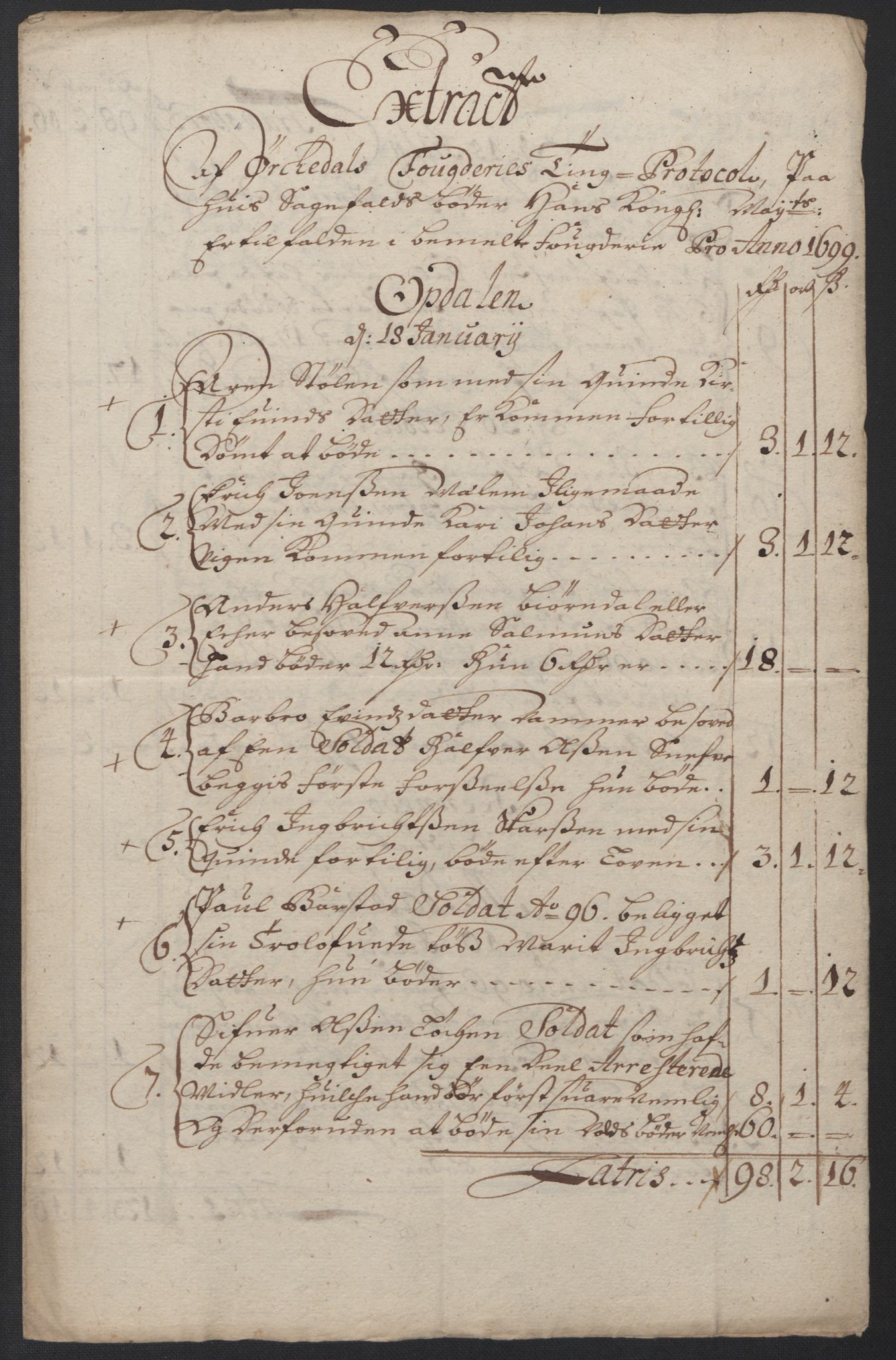 Rentekammeret inntil 1814, Reviderte regnskaper, Fogderegnskap, AV/RA-EA-4092/R60/L3949: Fogderegnskap Orkdal og Gauldal, 1699, p. 158