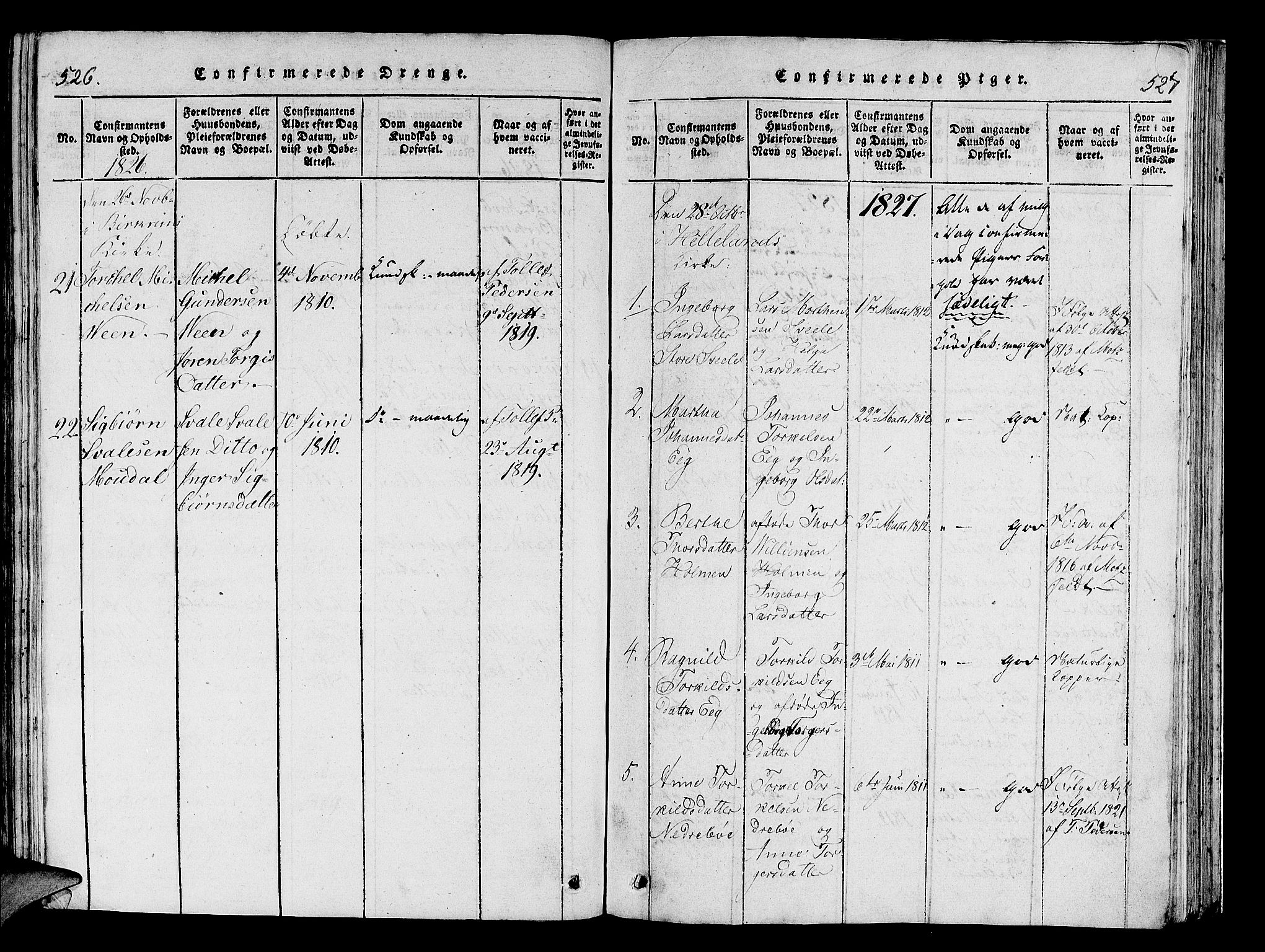 Helleland sokneprestkontor, SAST/A-101810: Parish register (official) no. A 5, 1815-1834, p. 526-527